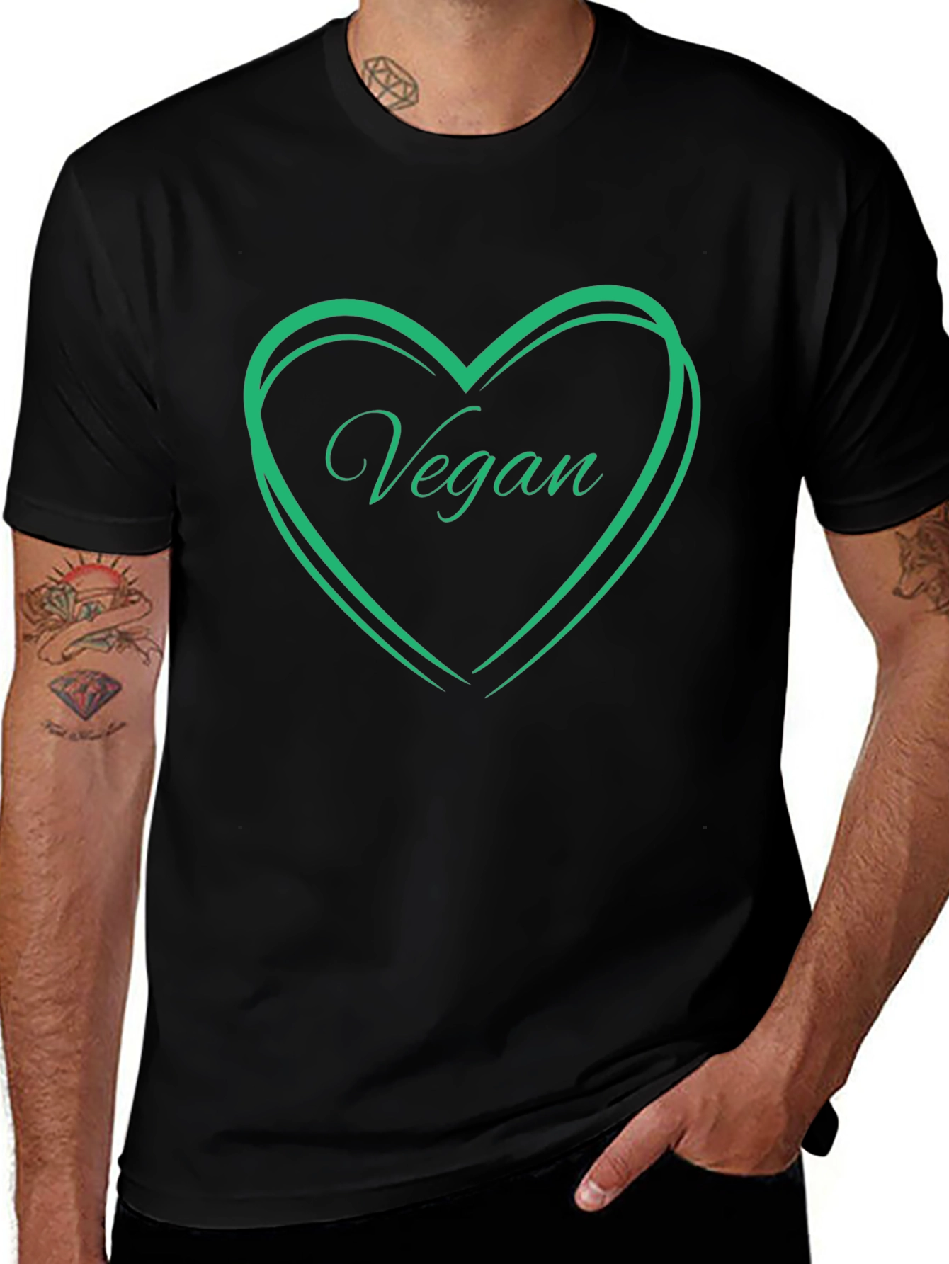 Vegan Heart T-Shirt - Black Cotton Tee