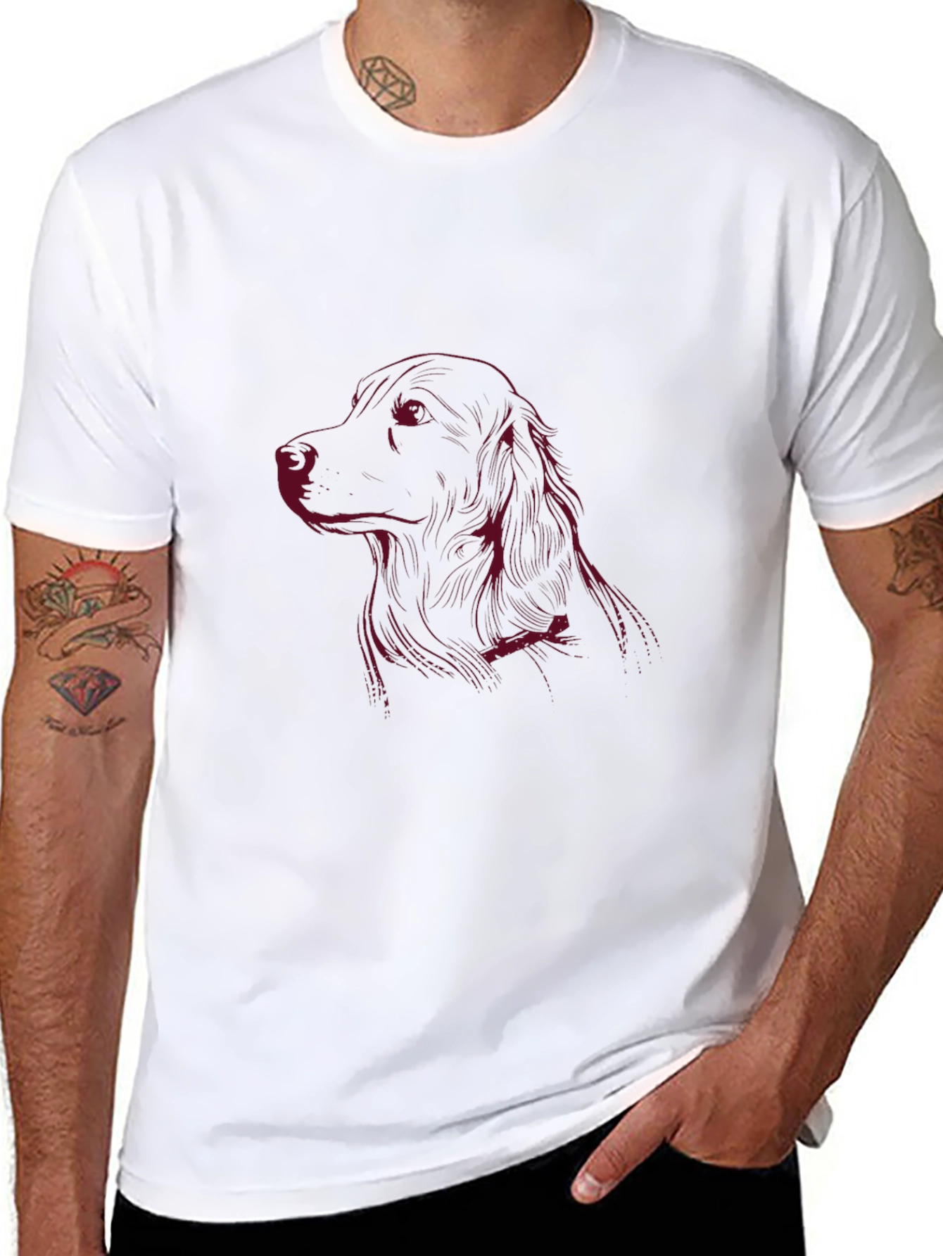Dog Sketch Tee - Classic Crew Neck Soft Cotton