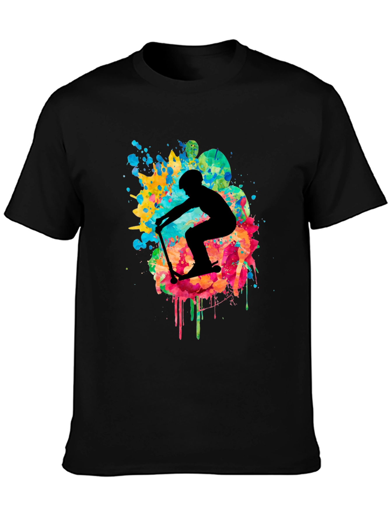 Skater Silhouette T-Shirt - Vibrant Splash Design