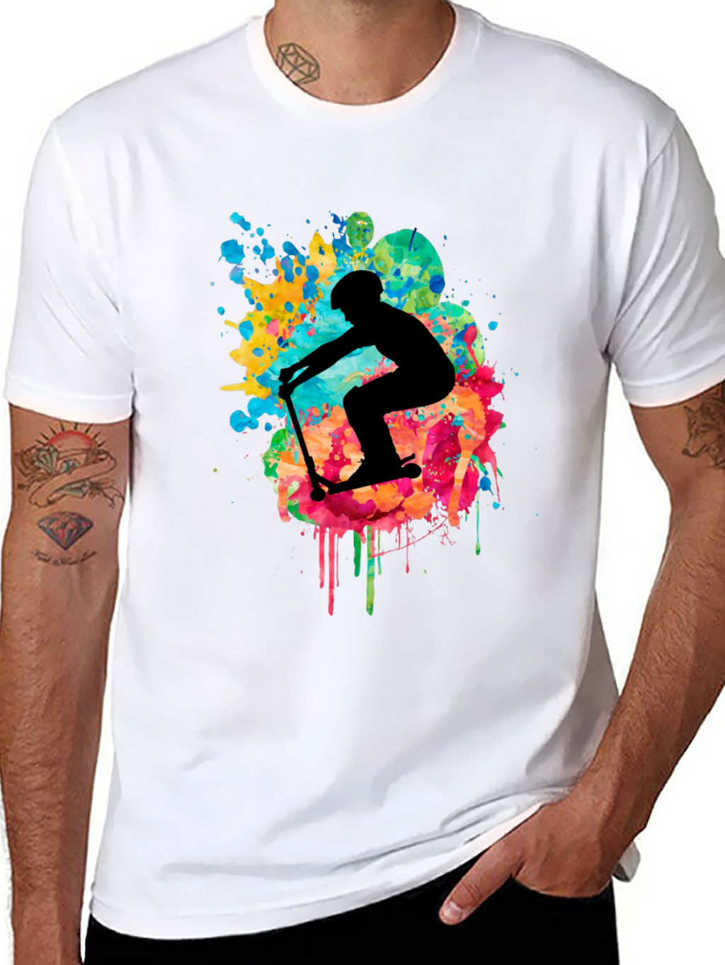 Skater Silhouette T-Shirt - Vibrant Splash Design