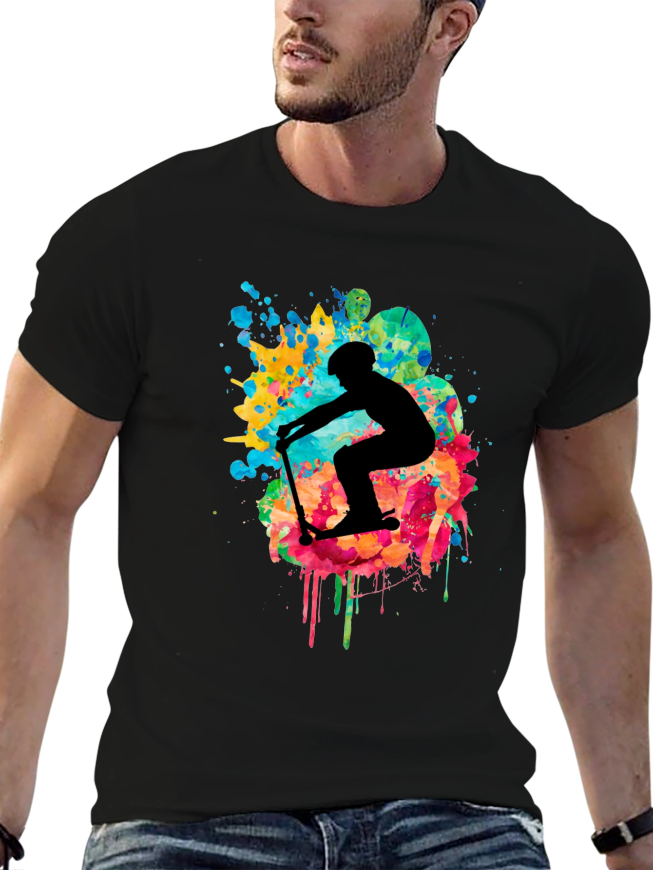 Skater Silhouette T-Shirt - Vibrant Splash Design