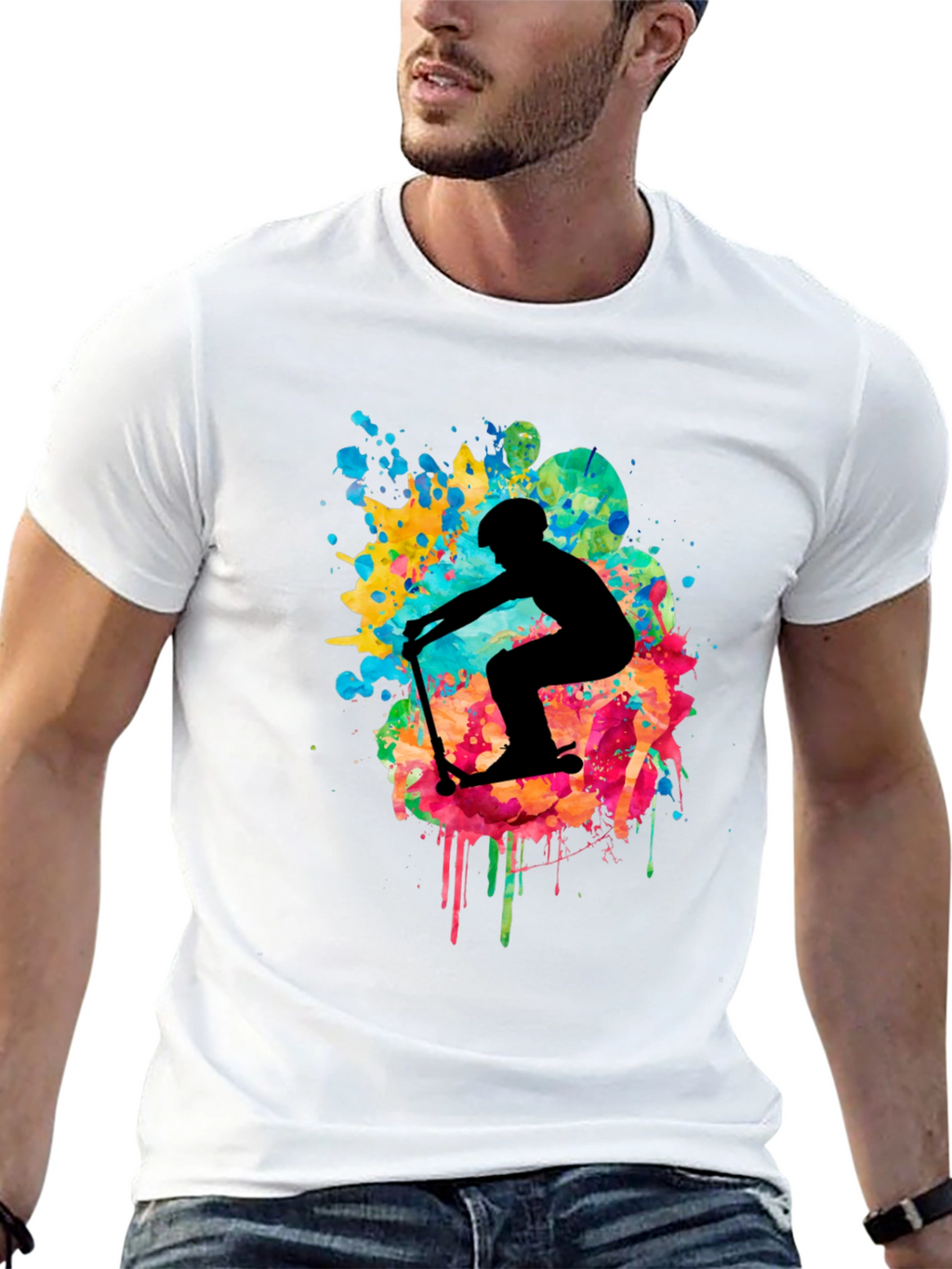 Skater Silhouette T-Shirt - Vibrant Splash Design