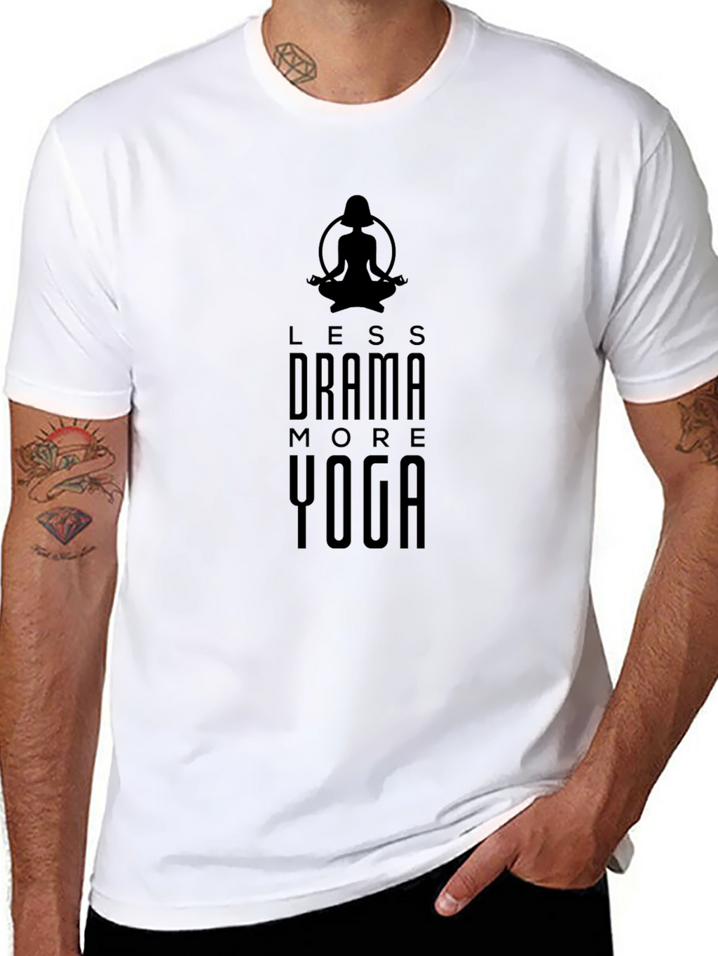 Less Drama More Yoga Black Graphic T-Shirt