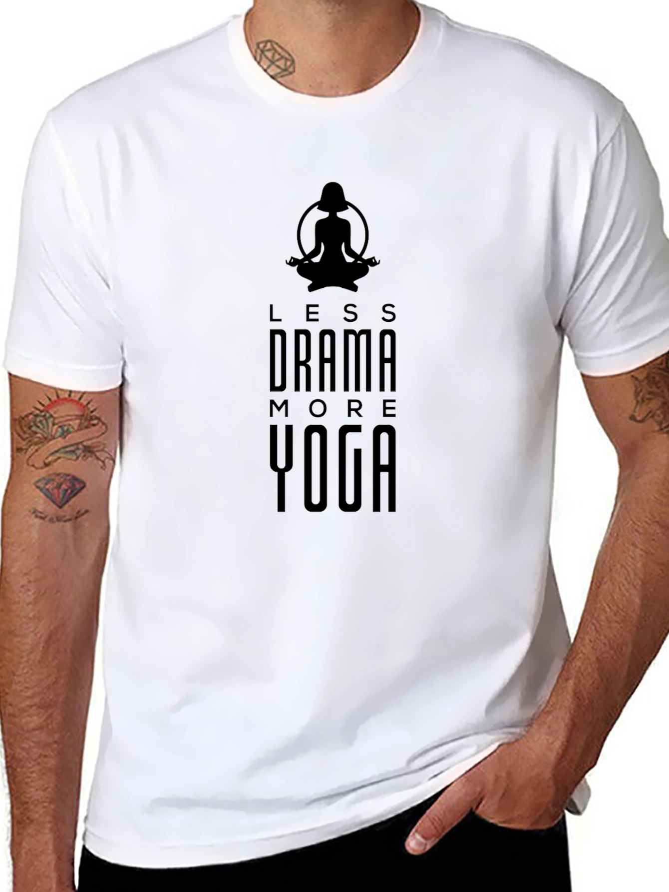 Less Drama More Yoga Black Graphic T-Shirt