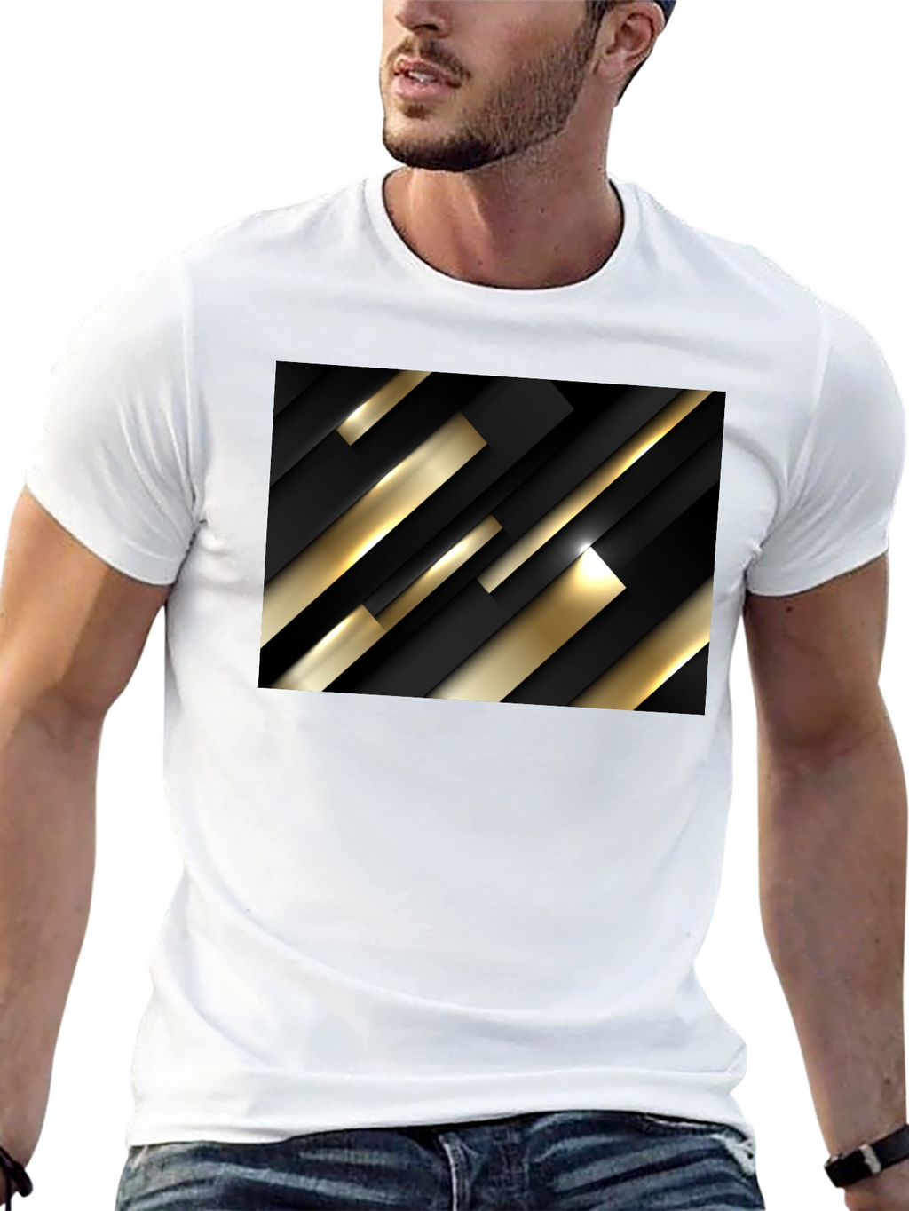 Modern Geometric Black and Gold T-Shirt