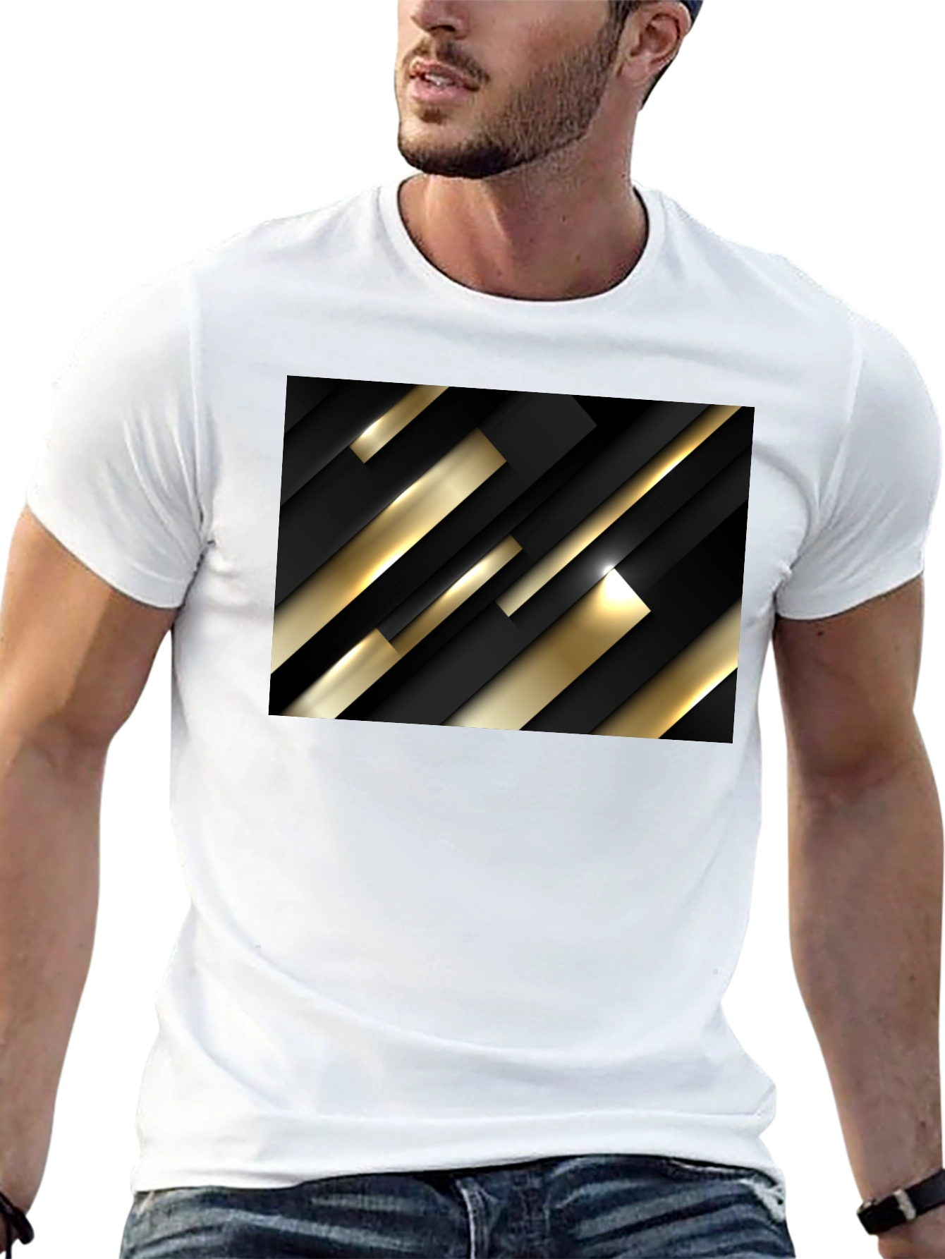 Modern Geometric Black and Gold T-Shirt
