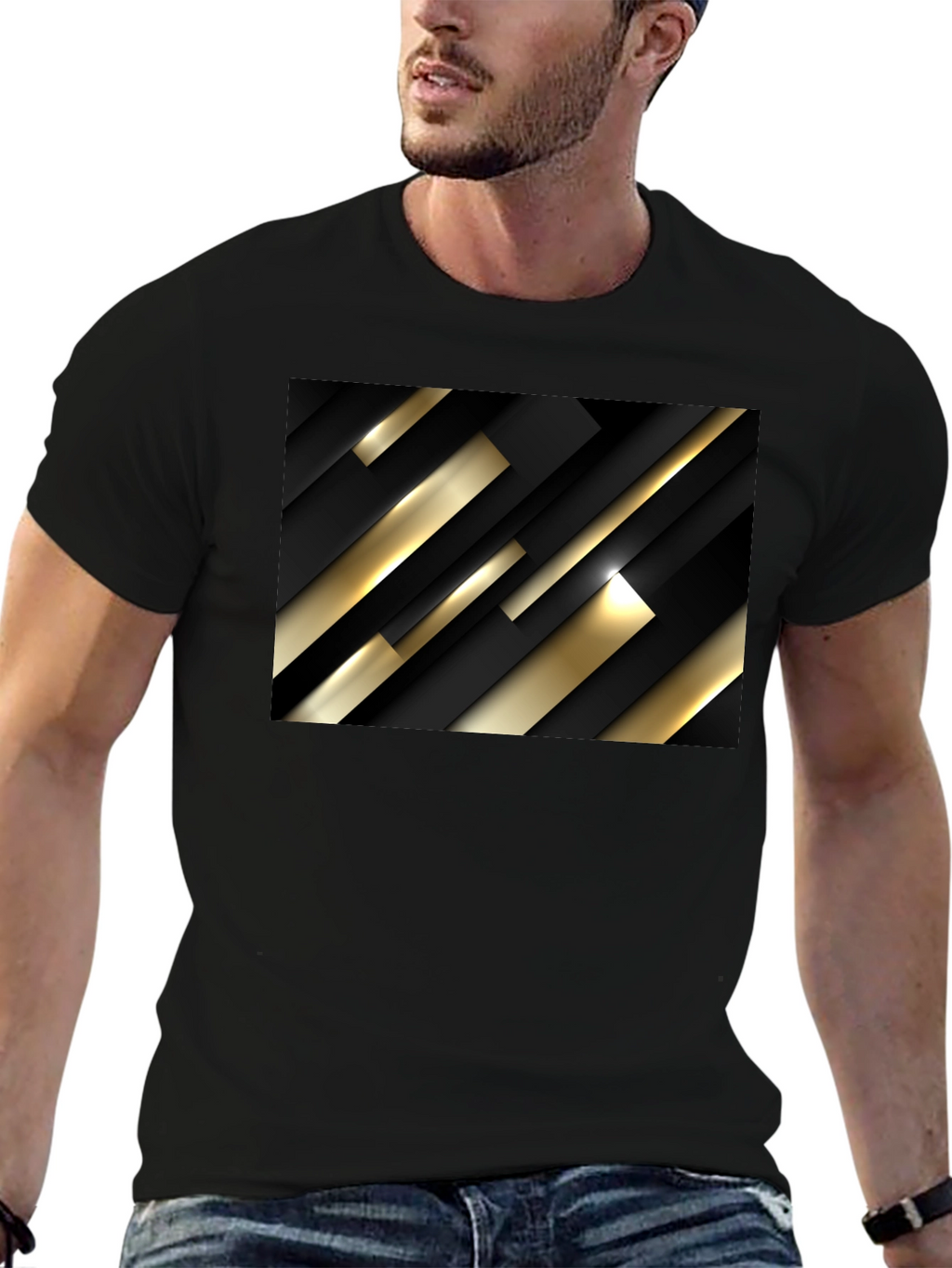 Modern Geometric Black and Gold T-Shirt