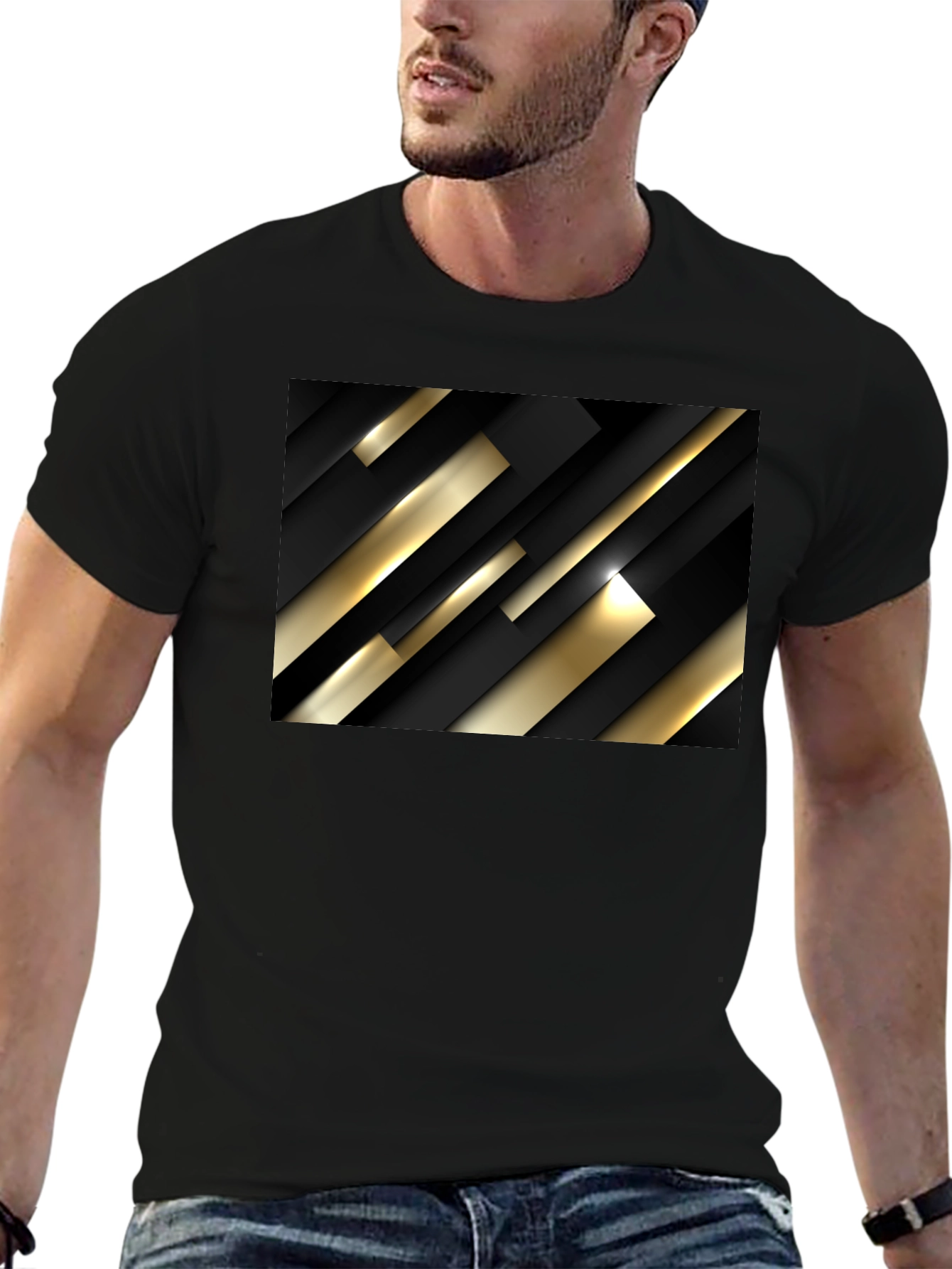 Modern Geometric Black and Gold T-Shirt