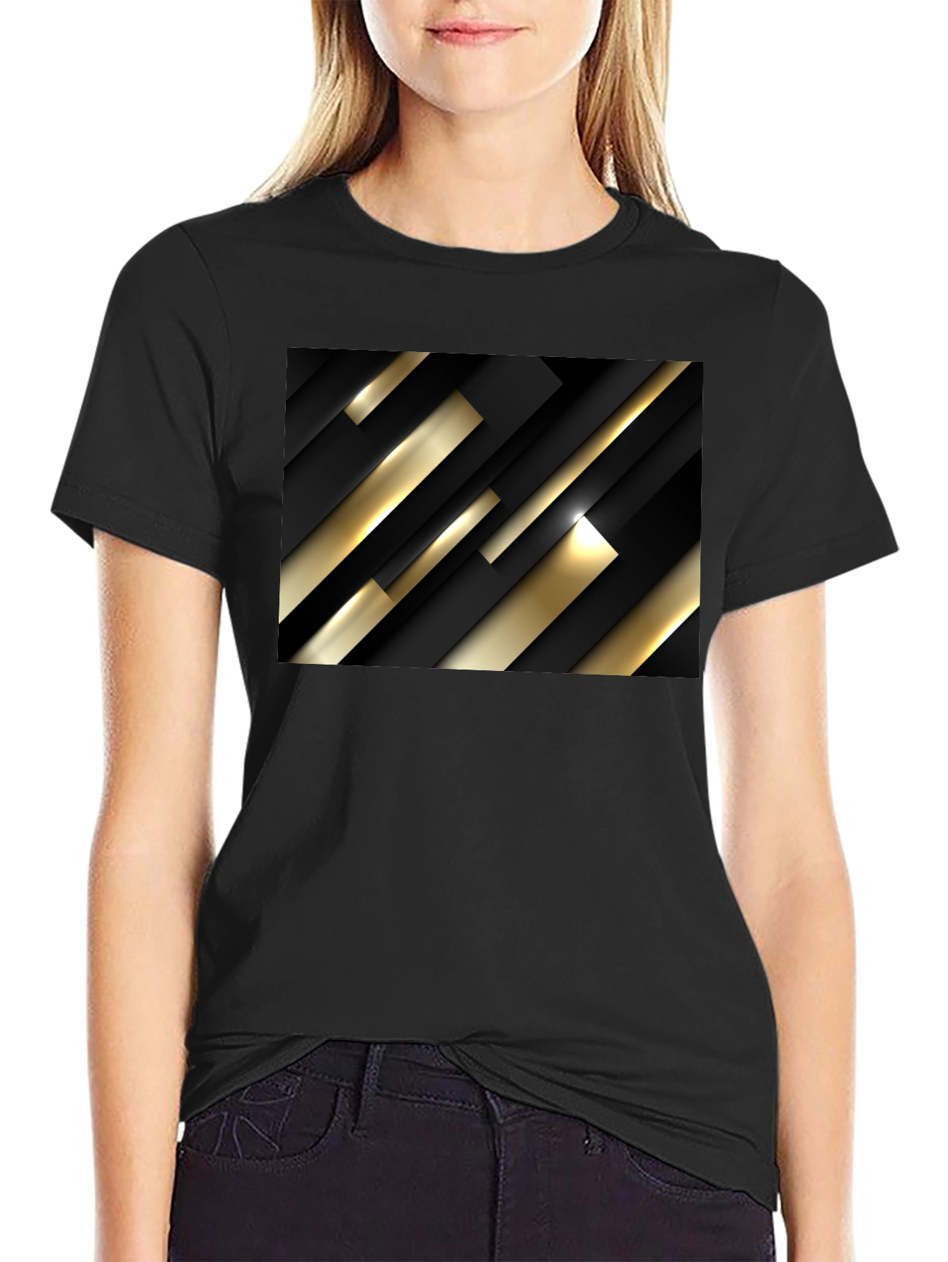 Modern Geometric Black and Gold T-Shirt