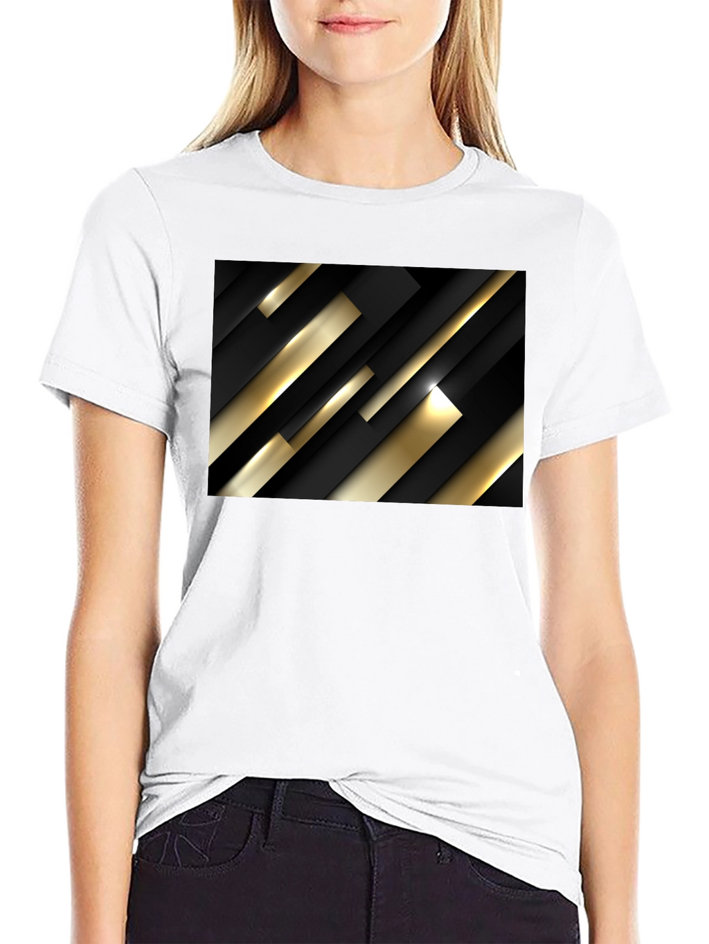 Modern Geometric Black and Gold T-Shirt