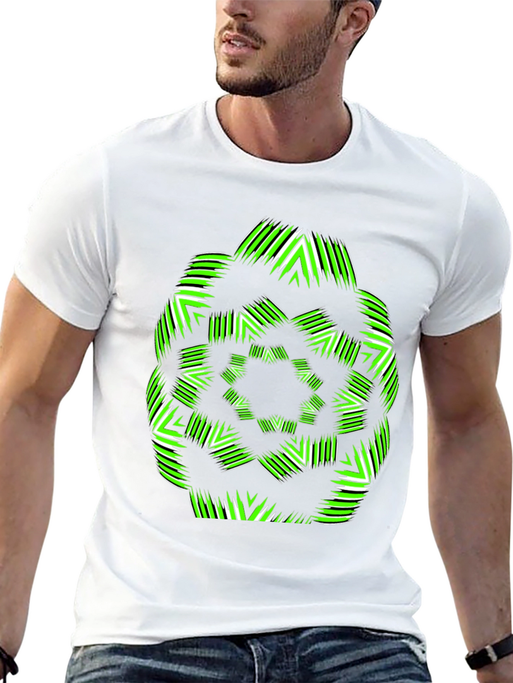 Geometric Green & White Graphic T-Shirt