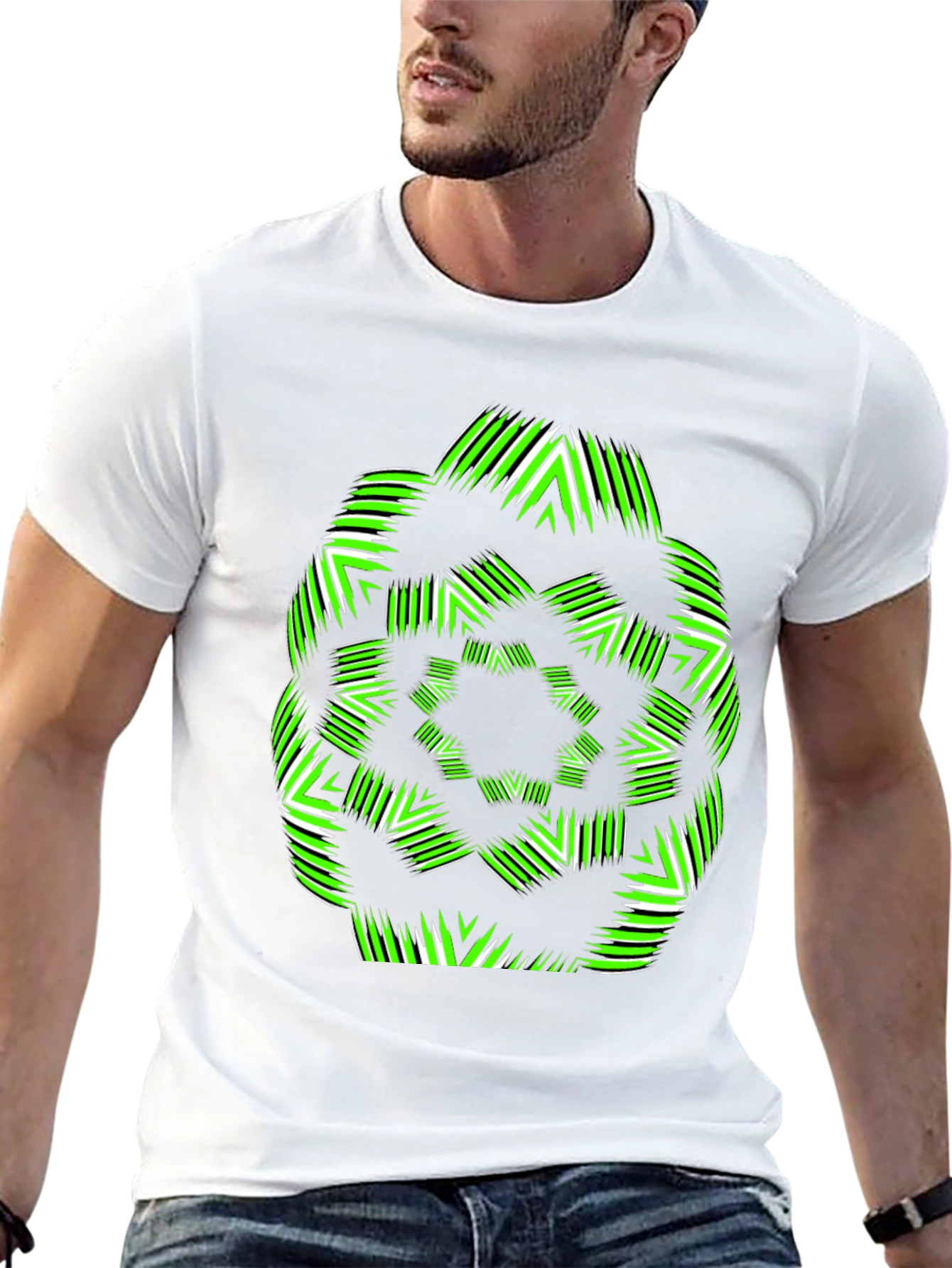 Geometric Green & White Graphic T-Shirt