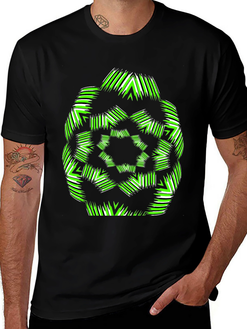 Geometric Green & White Graphic T-Shirt