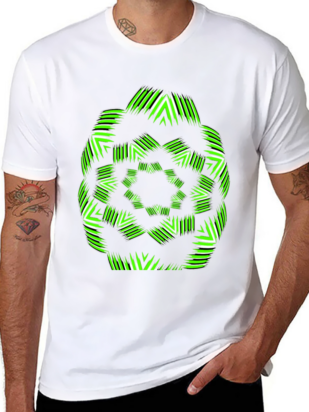 Geometric Green & White Graphic T-Shirt