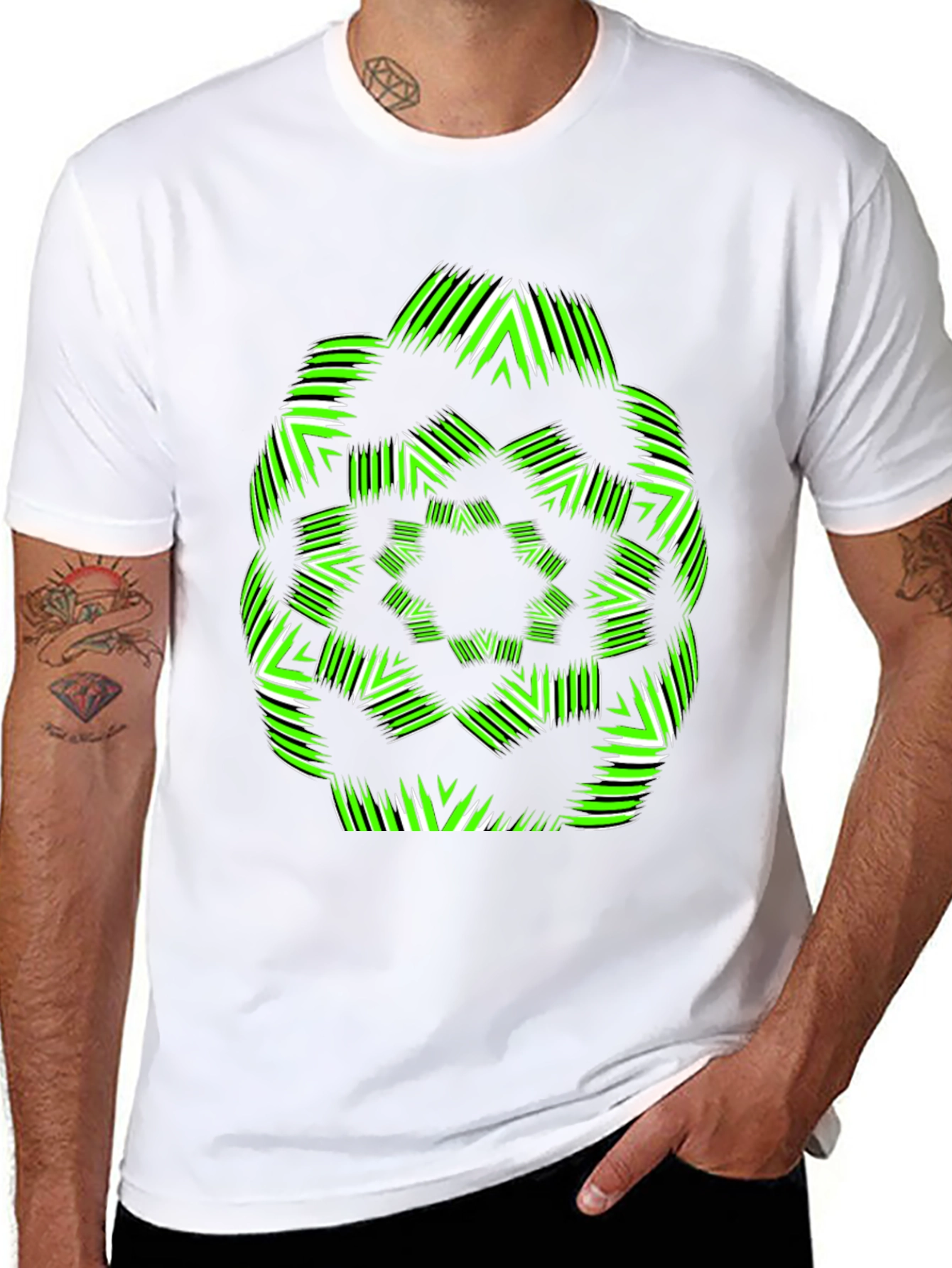 Geometric Green & White Graphic T-Shirt