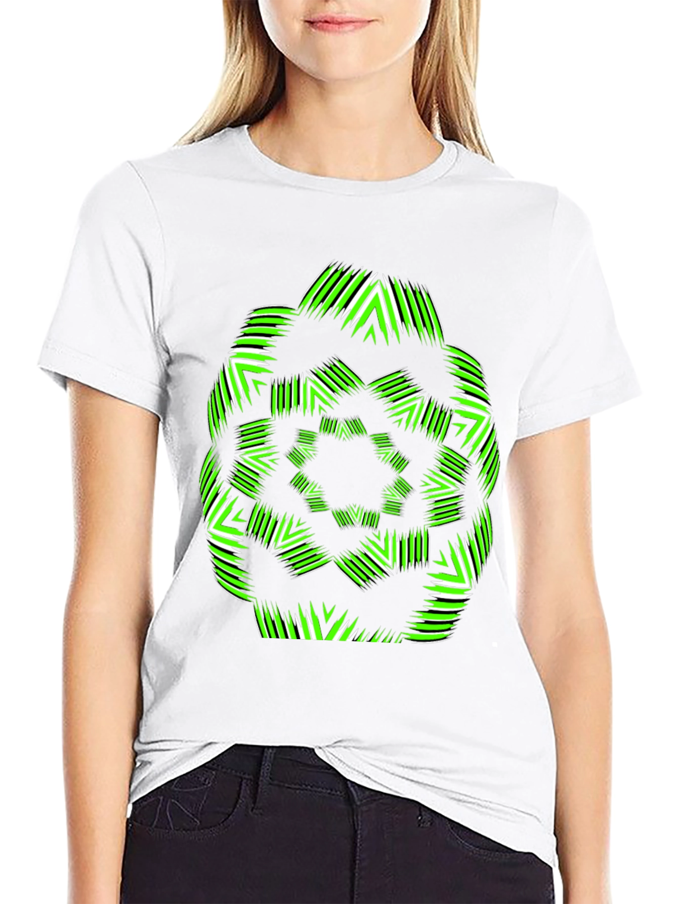 Geometric Green & White Graphic T-Shirt