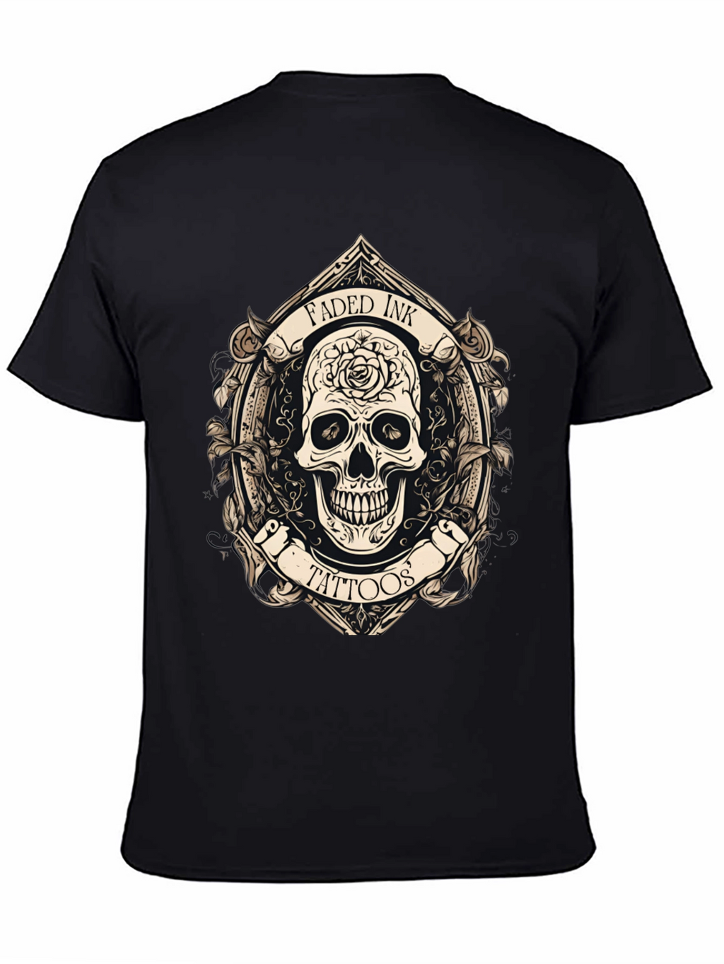 Faded Ink Tattoos Skull Graphic Black T-Shirt