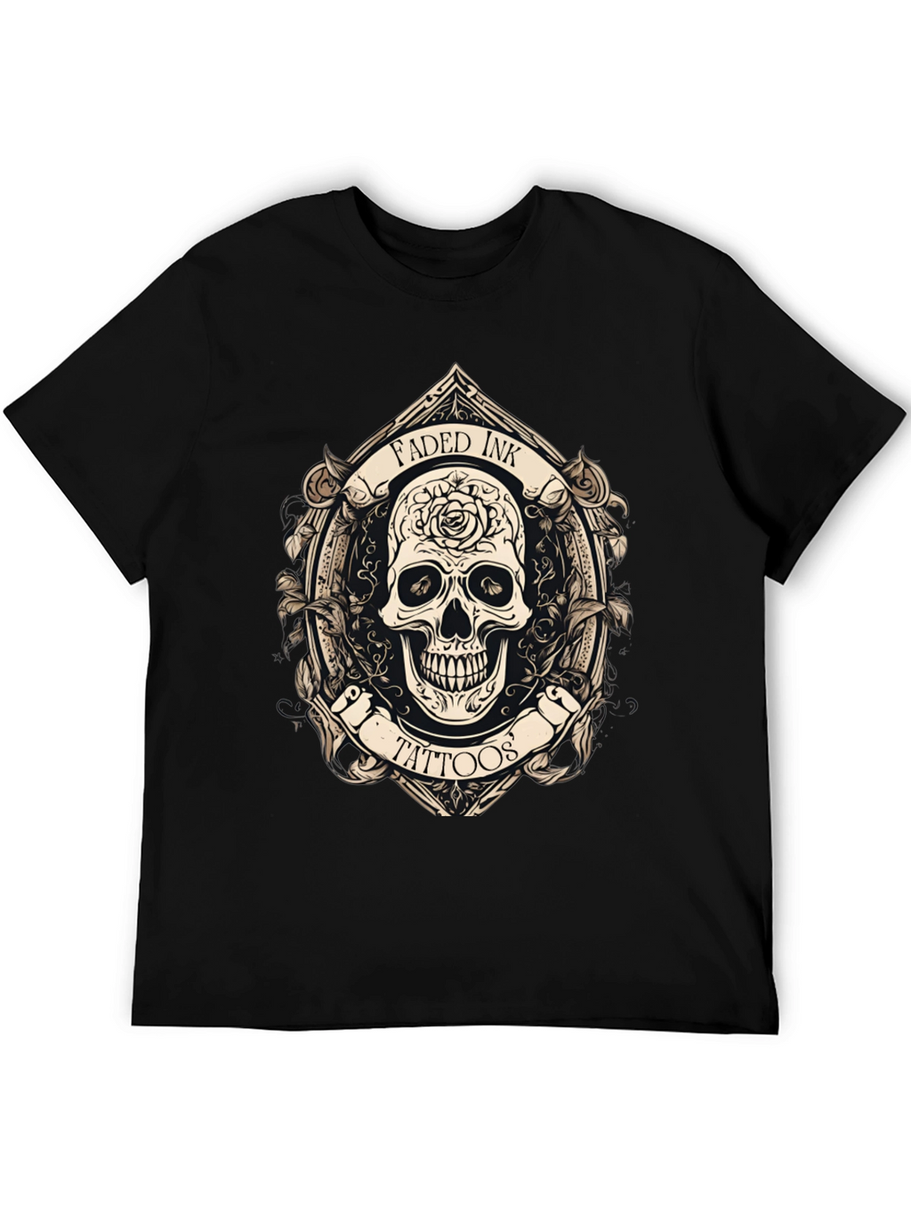 Faded Ink Tattoos Skull Graphic Black T-Shirt