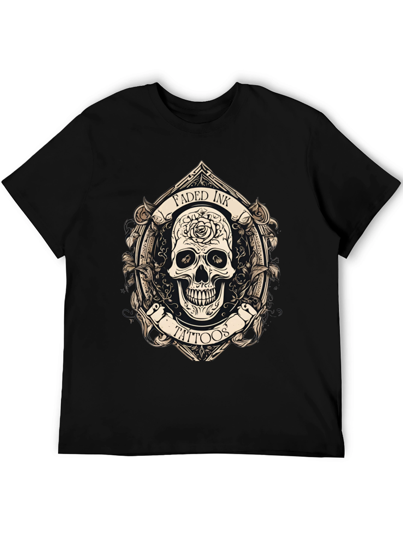 Faded Ink Tattoos Skull Graphic Black T-Shirt