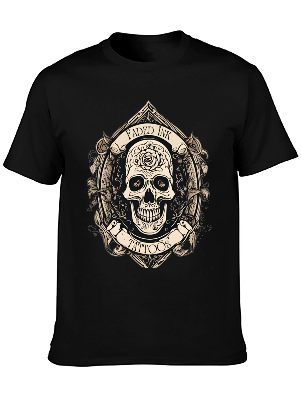 Faded Ink Tattoos Skull Graphic Black T-Shirt