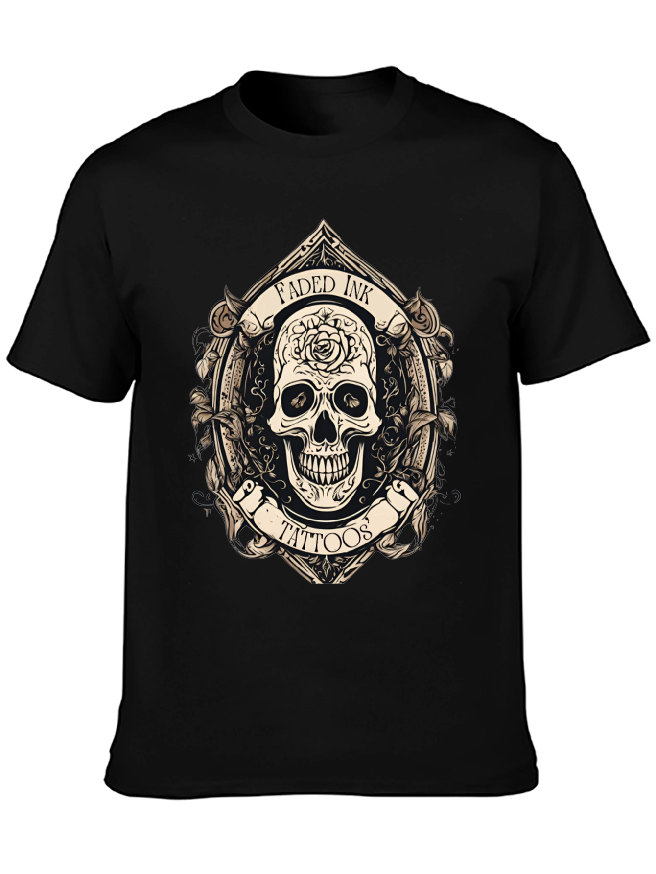 Faded Ink Tattoos Skull Graphic Black T-Shirt