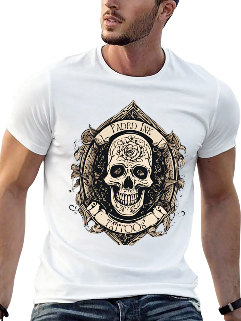 Faded Ink Tattoos Skull Graphic Black T-Shirt
