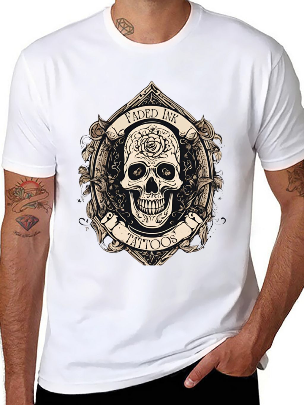 Faded Ink Tattoos Skull Graphic Black T-Shirt