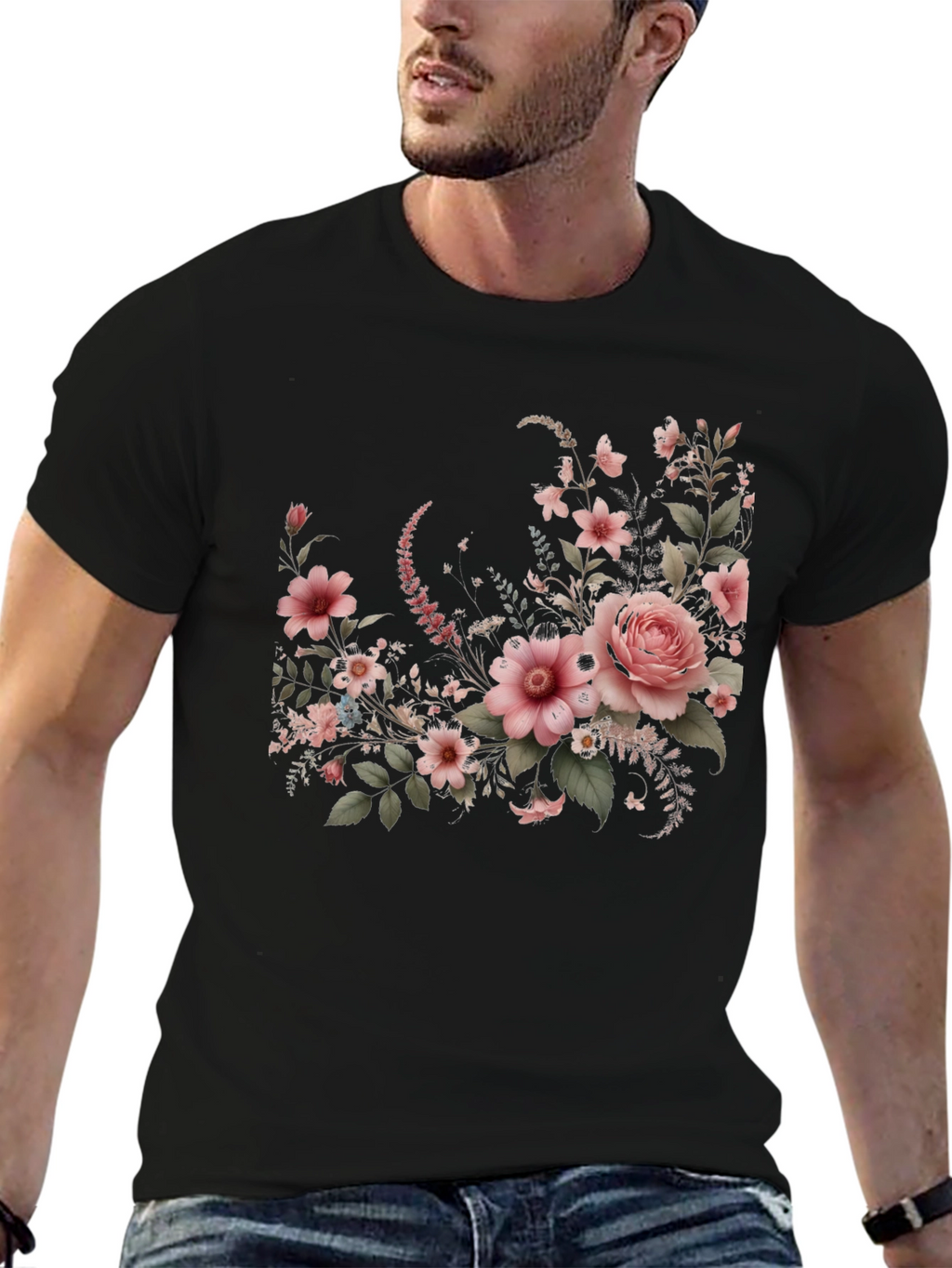 Floral Graphic Black T-Shirt