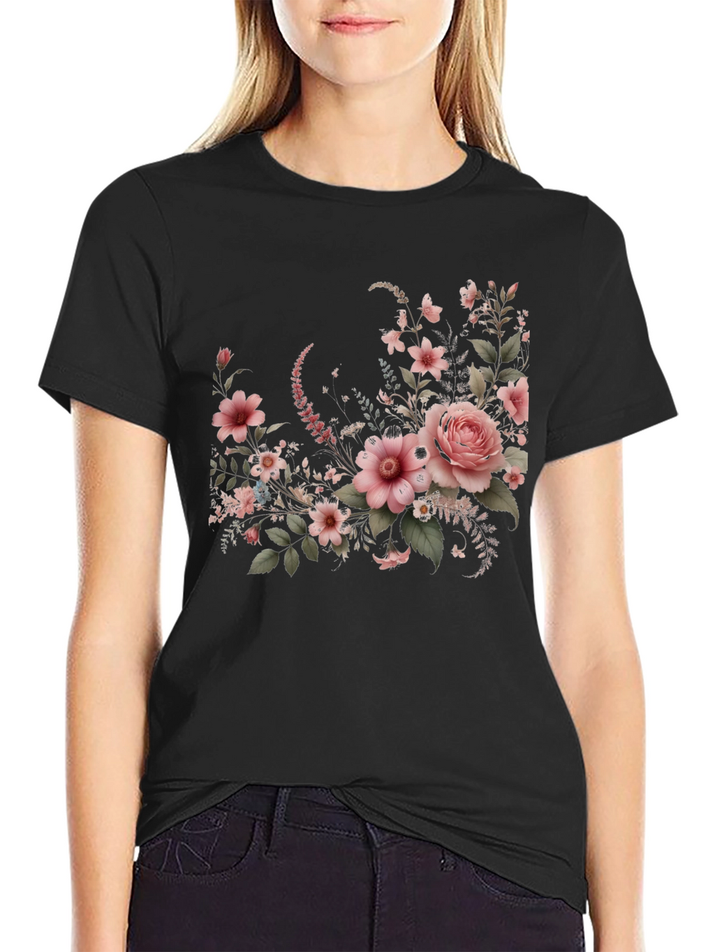 Floral Graphic Black T-Shirt
