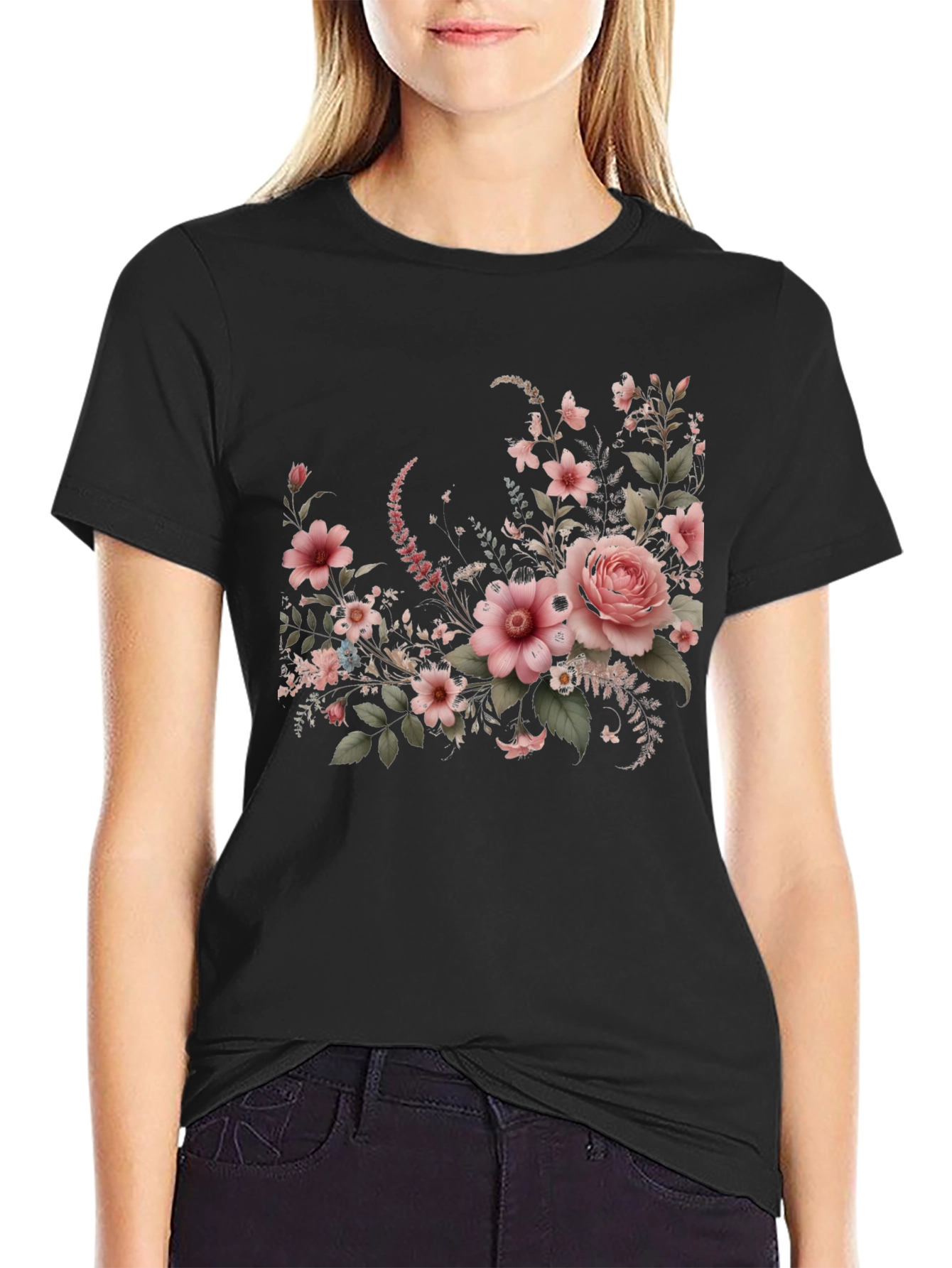 Floral Graphic Black T-Shirt