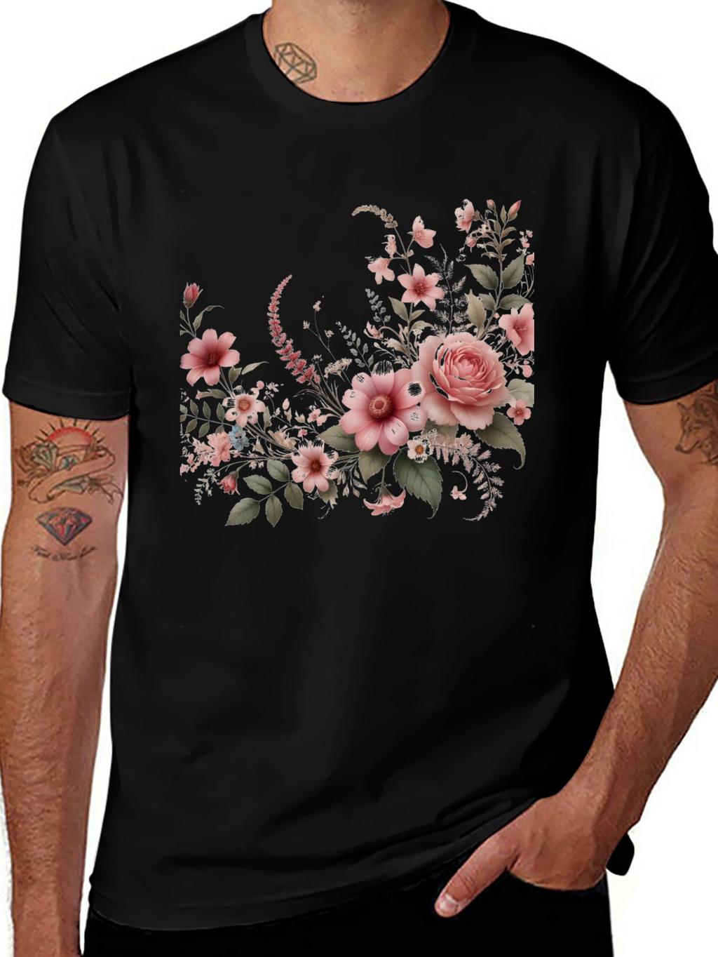 Floral Graphic Black T-Shirt