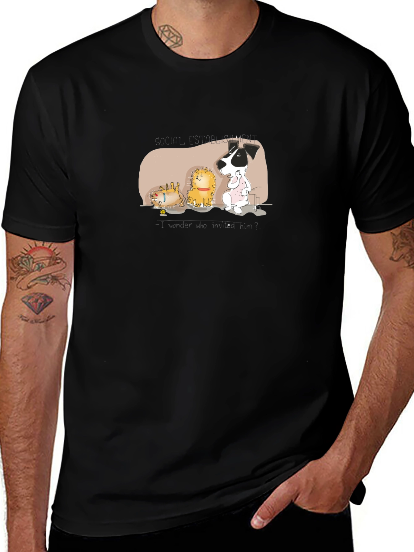Cartoon Animal Nap Time Black T-Shirt