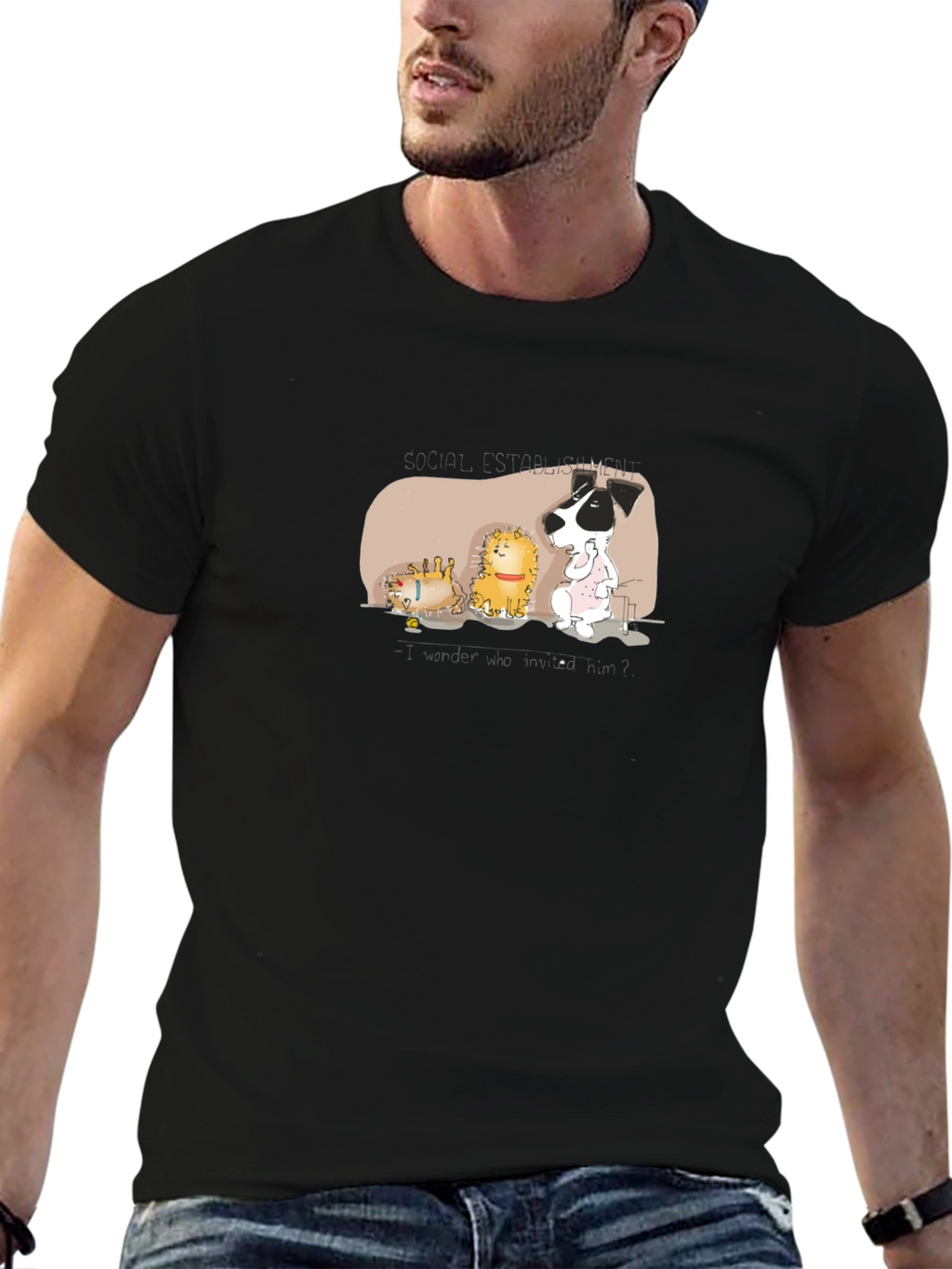 Cartoon Animal Nap Time Black T-Shirt