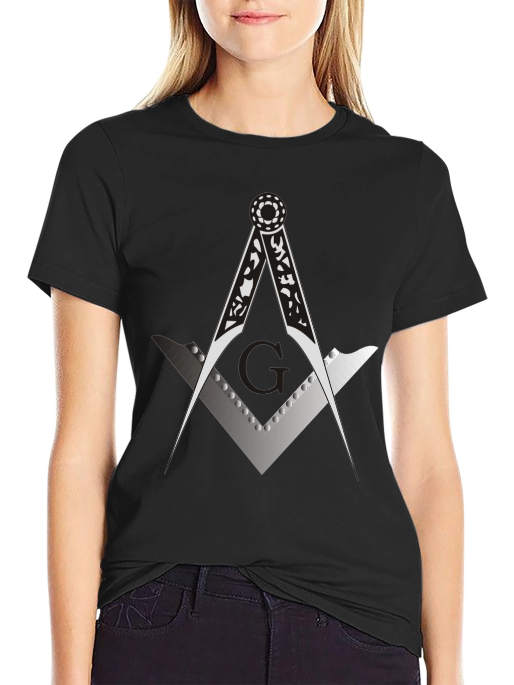 Masonic Compass & Square Black Graphic Tee