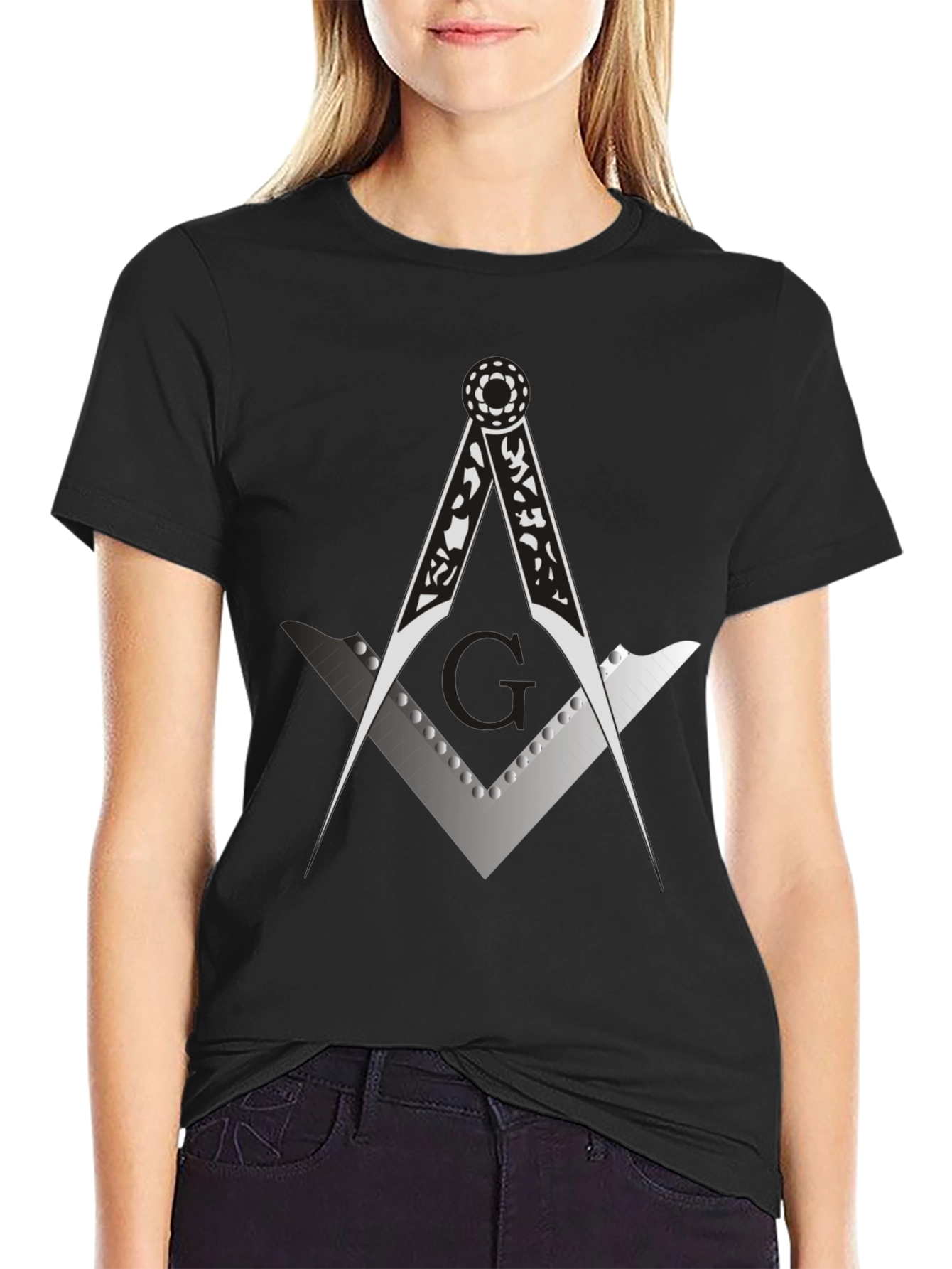 Masonic Compass & Square Black Graphic Tee