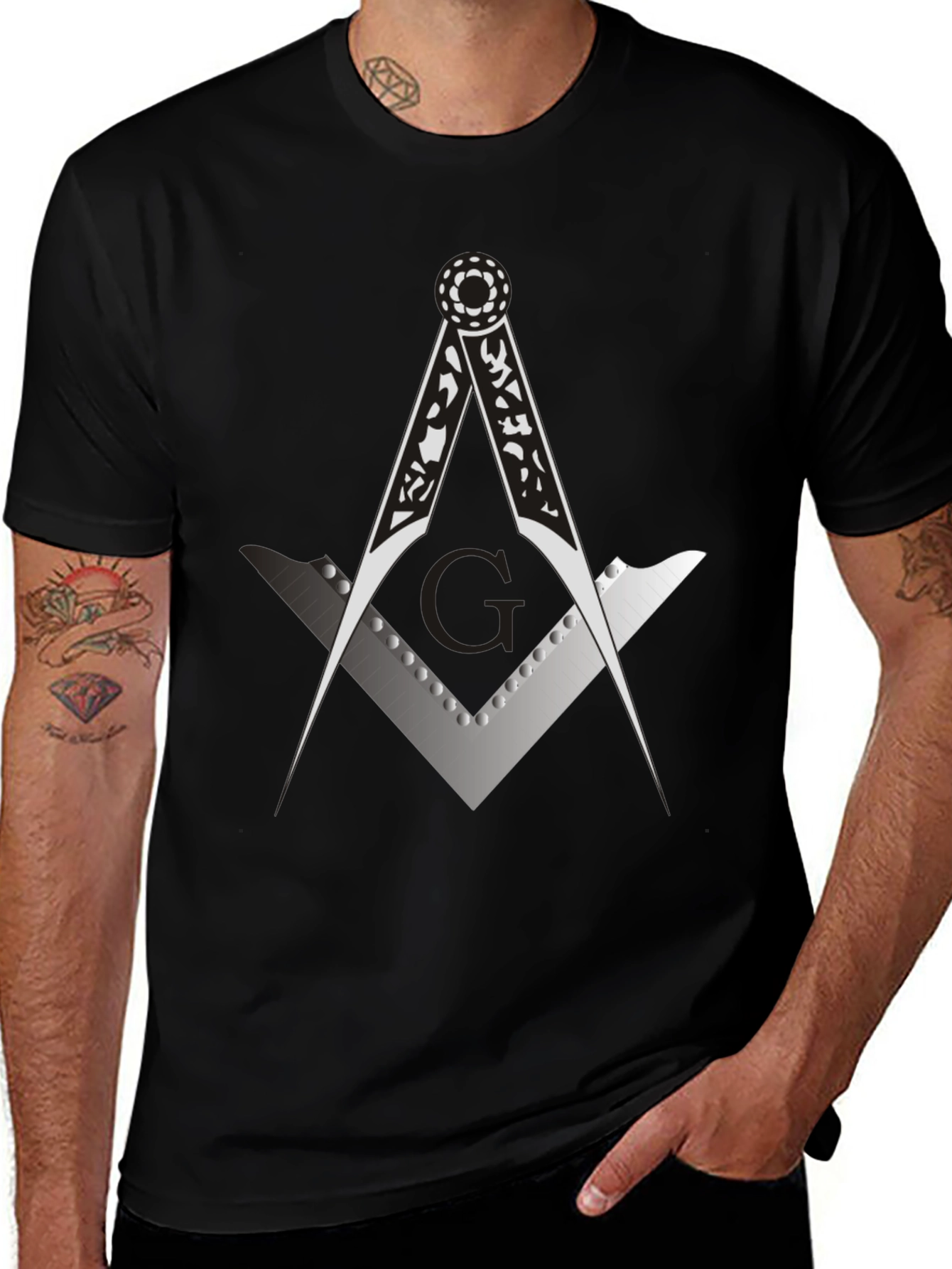 Masonic Compass & Square Black Graphic Tee