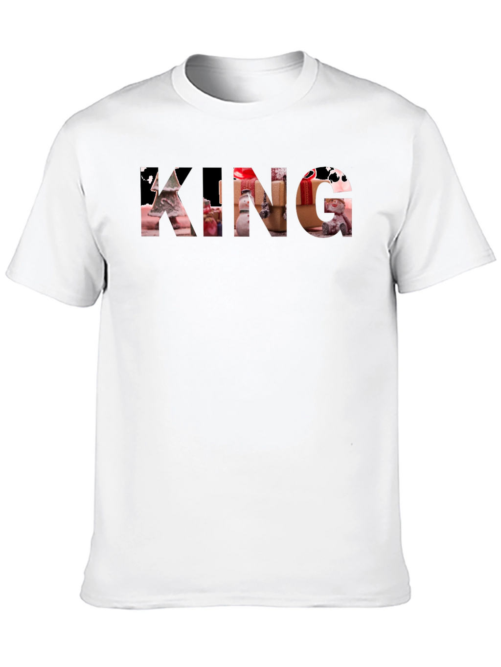 King Christmas Pattern Print Black T-Shirt
