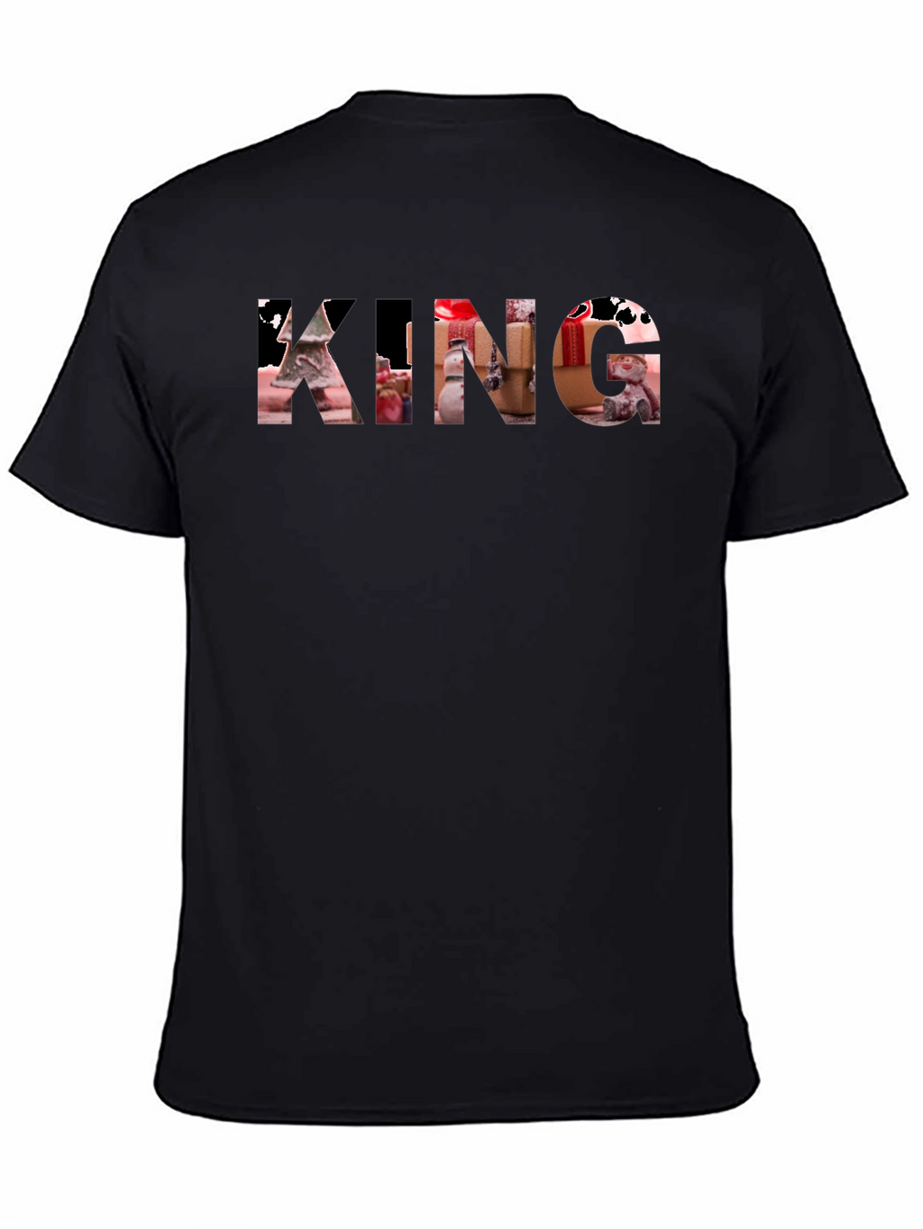 King Christmas Pattern Print Black T-Shirt