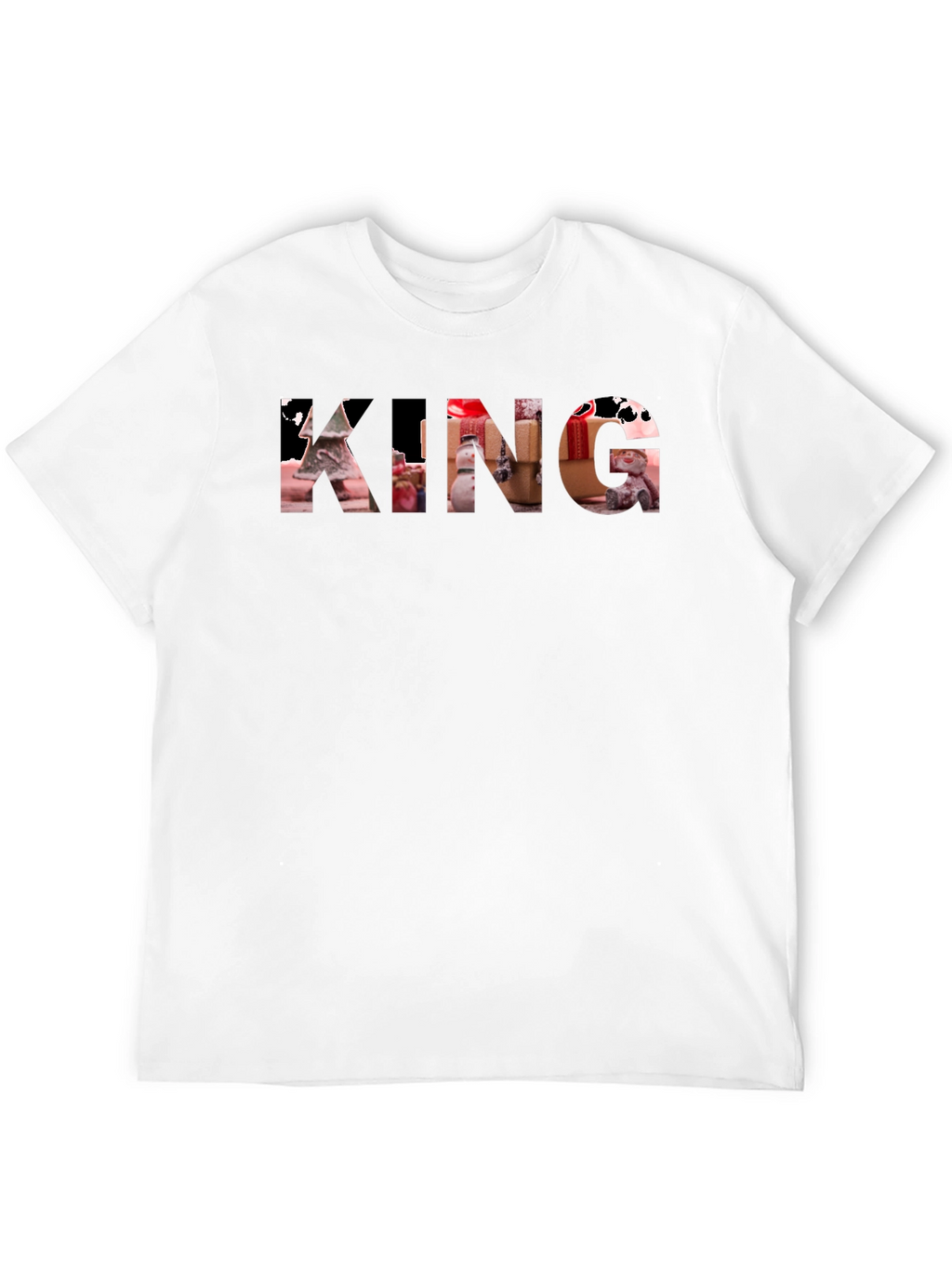 King Christmas Pattern Print Black T-Shirt