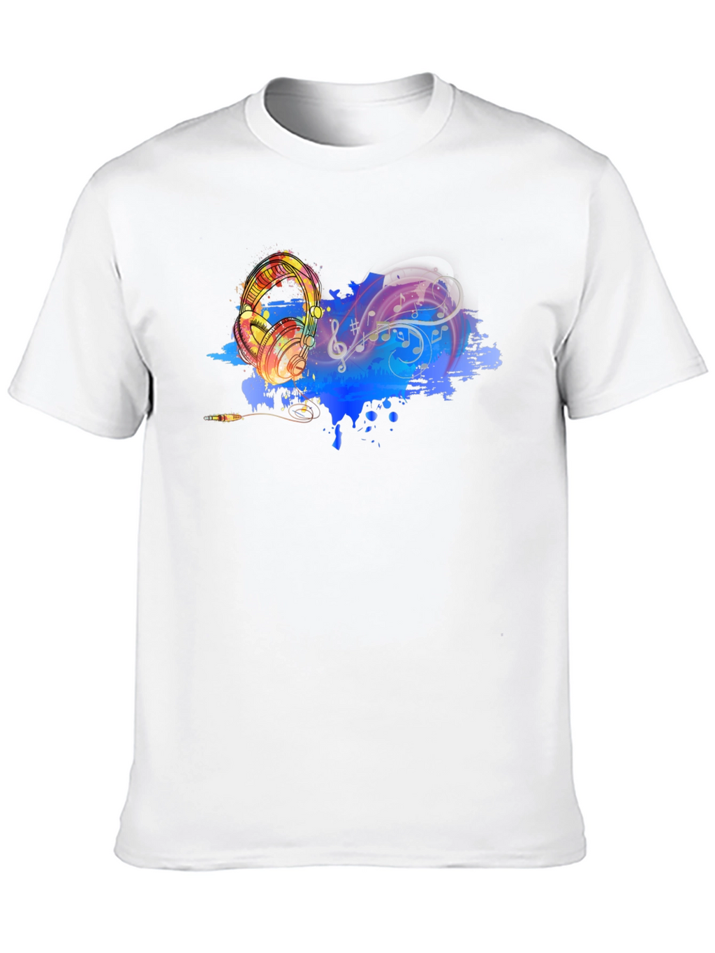 Music Lovers Graphic Tee - Headphones & Notes Design