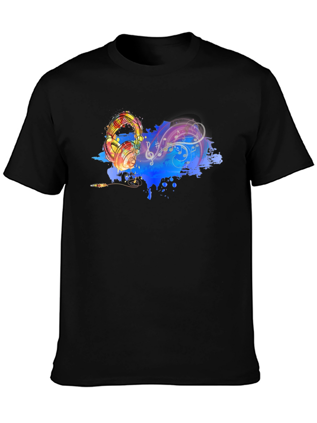 Music Lovers Graphic Tee - Headphones & Notes Design