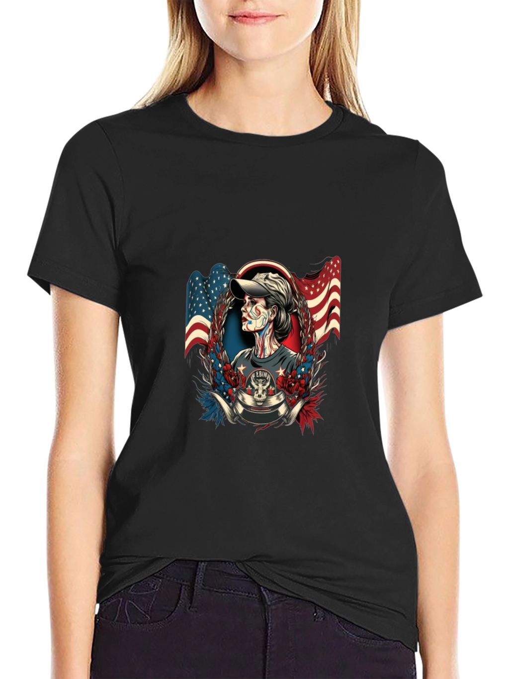 Patriotic Skull American Flag Graphic T-Shirt
