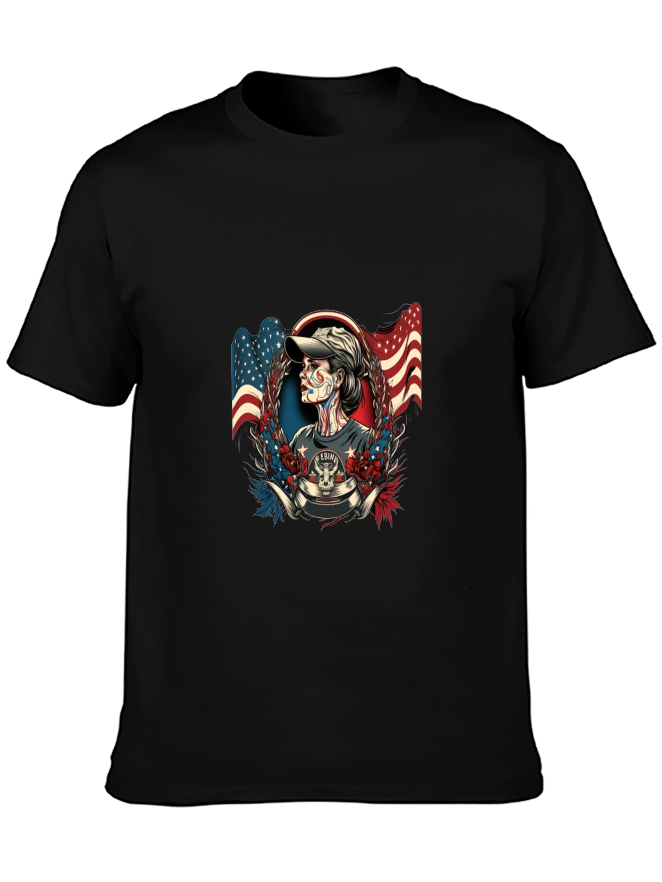 Patriotic Skull American Flag Graphic T-Shirt