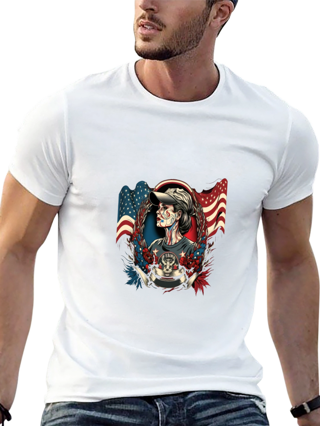 Patriotic Skull American Flag Graphic T-Shirt