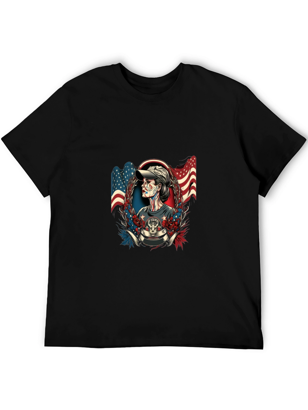 Patriotic Skull American Flag Graphic T-Shirt