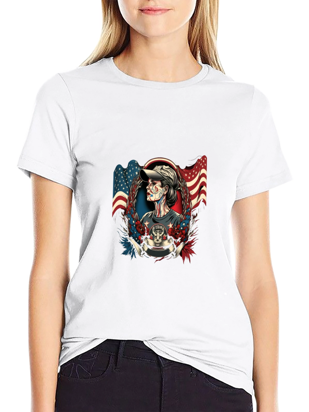 Patriotic Skull American Flag Graphic T-Shirt
