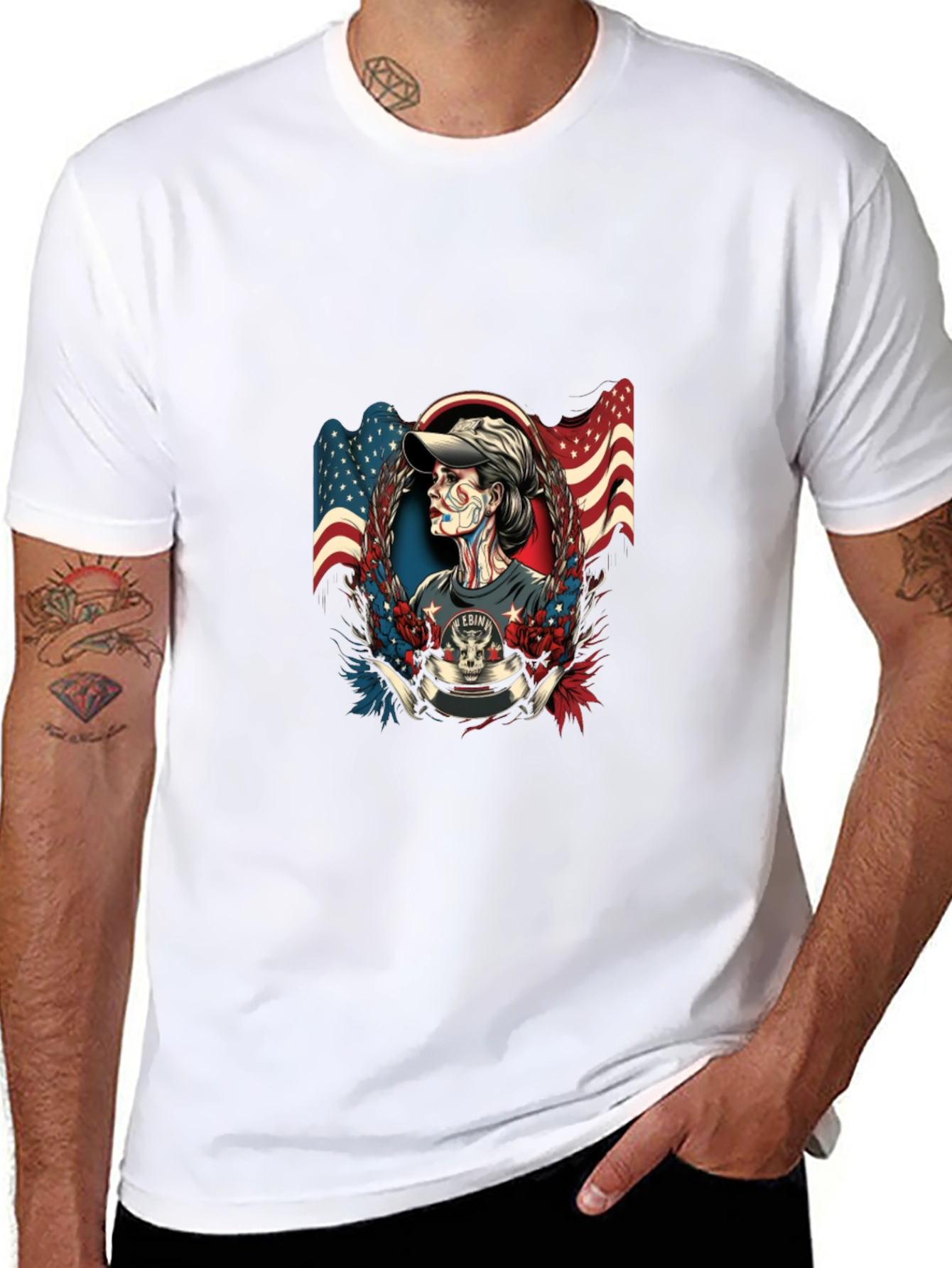 Patriotic Skull American Flag Graphic T-Shirt