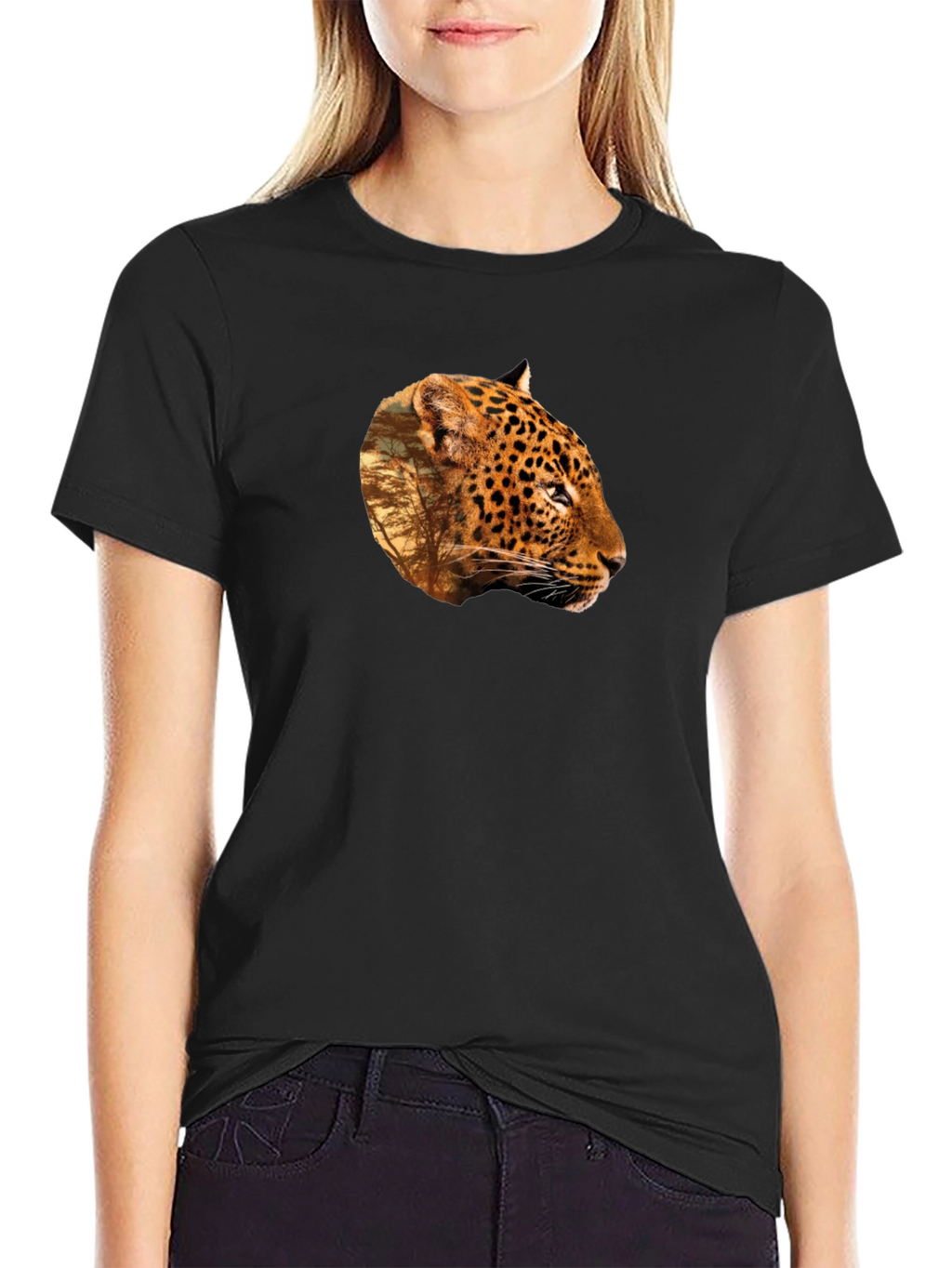 Leopard Print Graphic Tee - Black Unisex T-Shirt