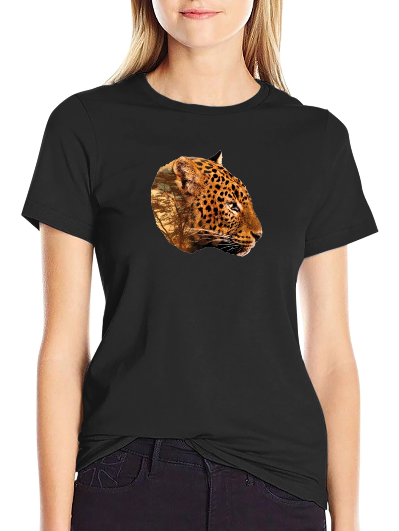 Leopard Print Graphic Tee - Black Unisex T-Shirt
