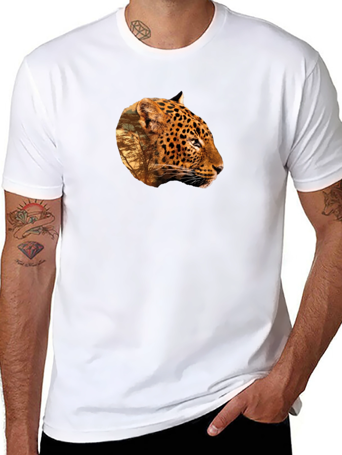 Leopard Print Graphic Tee - Black Unisex T-Shirt
